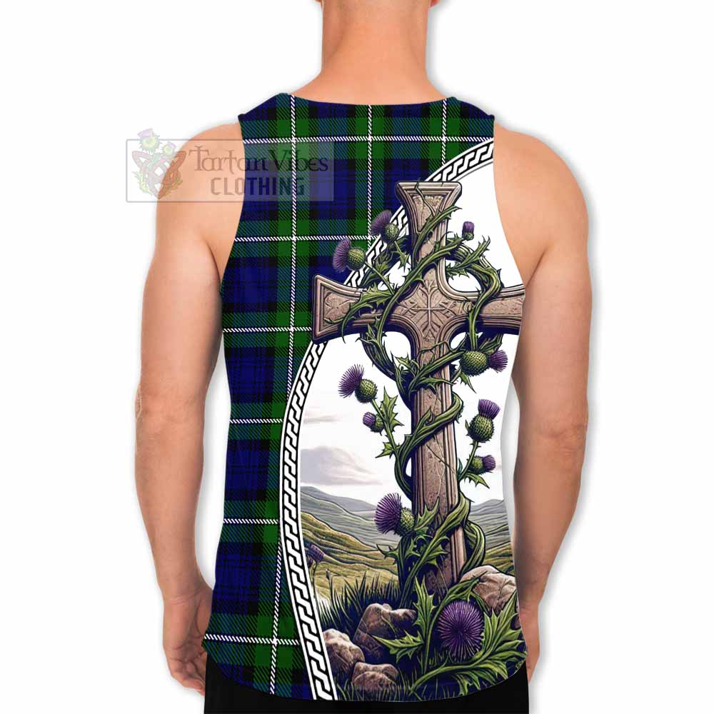 Tartan Vibes Clothing Bannerman Tartan Men's Tank Top with Family Crest and St. Andrew's Cross Accented by Thistle Vines