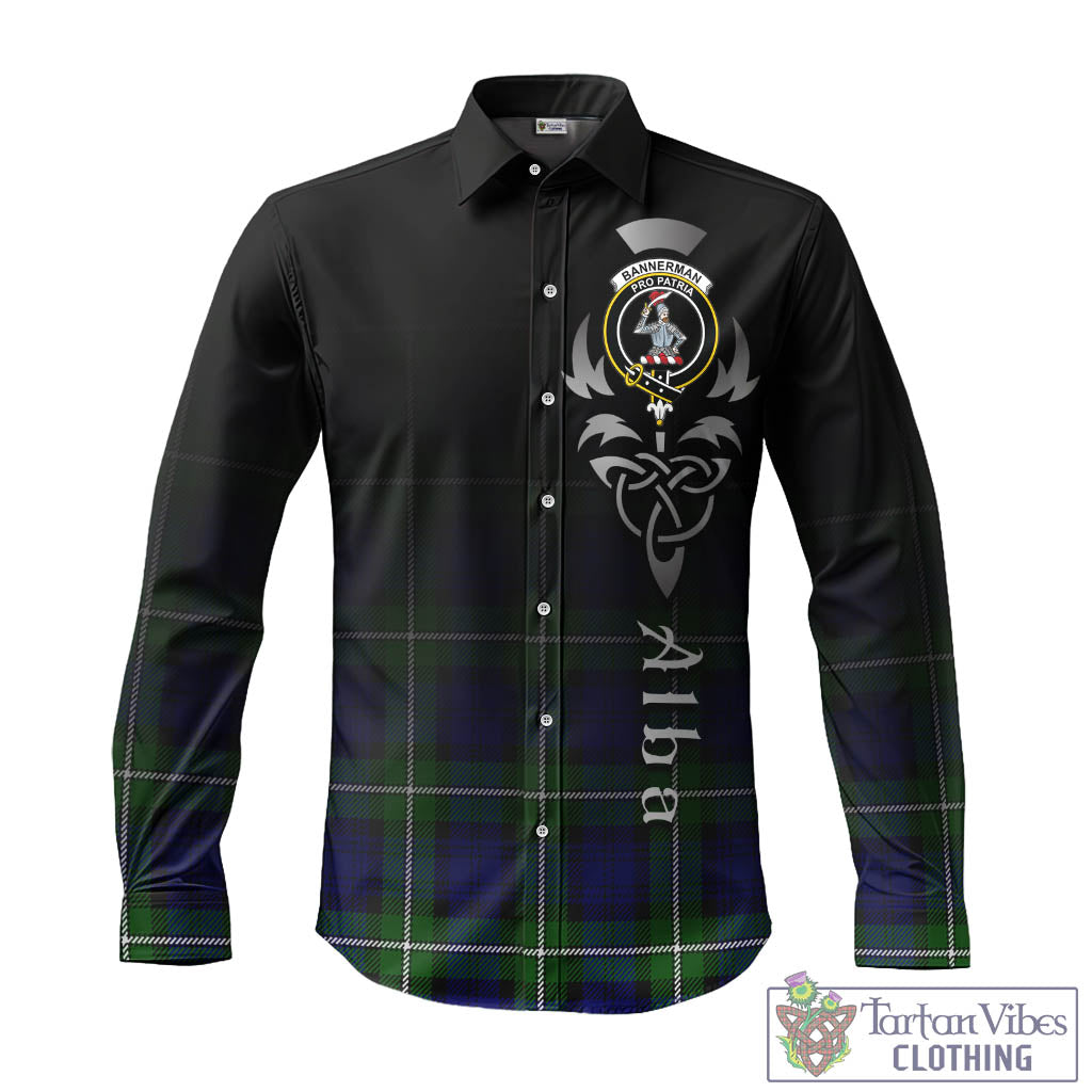 Tartan Vibes Clothing Bannerman Tartan Long Sleeve Button Up Featuring Alba Gu Brath Family Crest Celtic Inspired