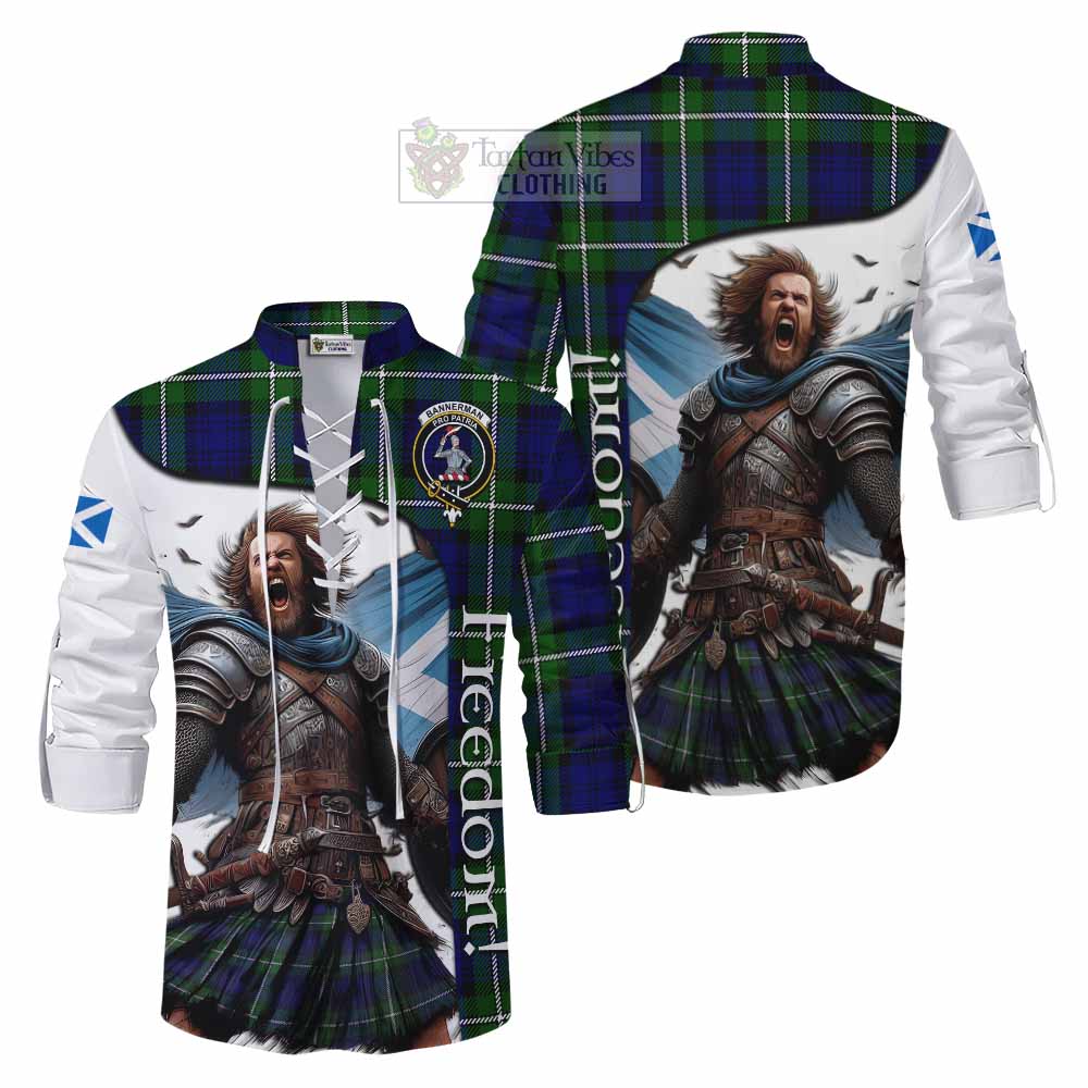 Tartan Vibes Clothing Bannerman Crest Tartan Ghillie Kilt Shirt Inspired by the Freedom of Scottish Warrior