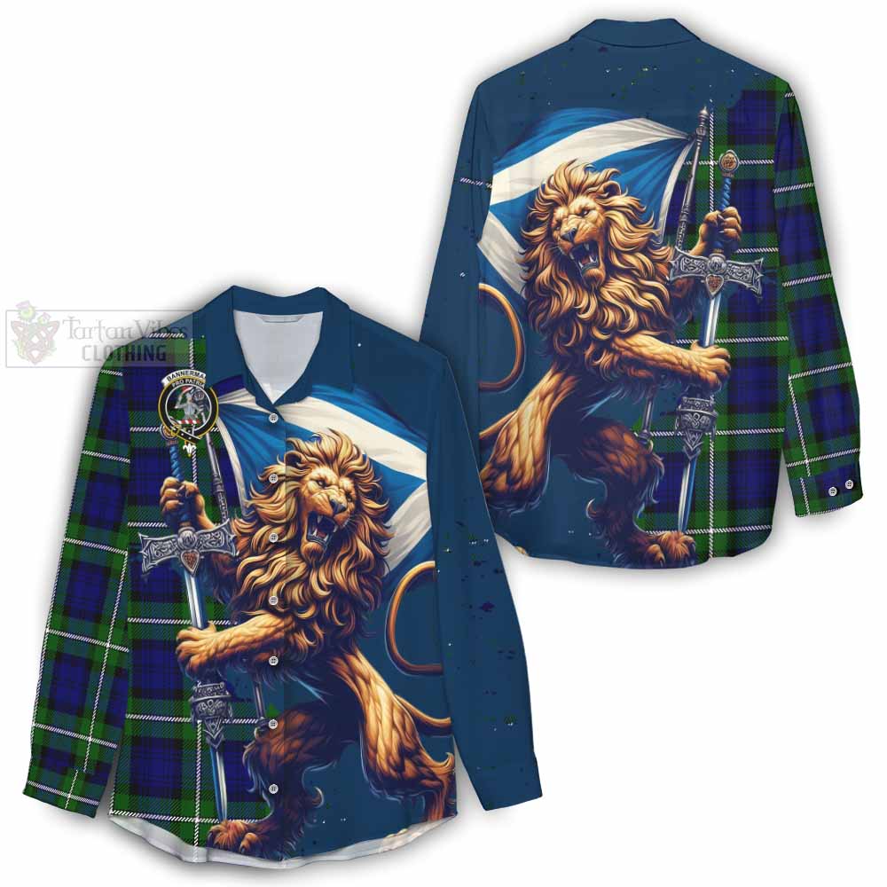 Tartan Vibes Clothing Bannerman Tartan Family Crest Women's Casual Shirt with Scottish Majestic Lion