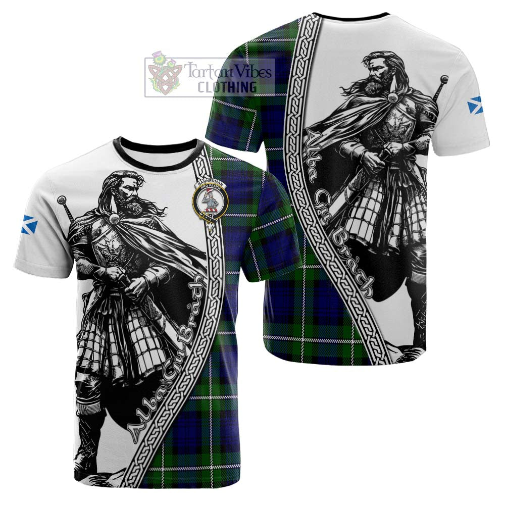 Bannerman Tartan Clan Crest Cotton T-shirt with Highlander Warrior Celtic Style