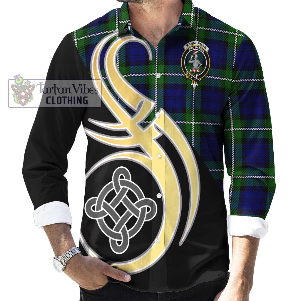 Bannerman Tartan Long Sleeve Button Shirt with Family Crest and Celtic Symbol Style - Tartan Vibes Clothing