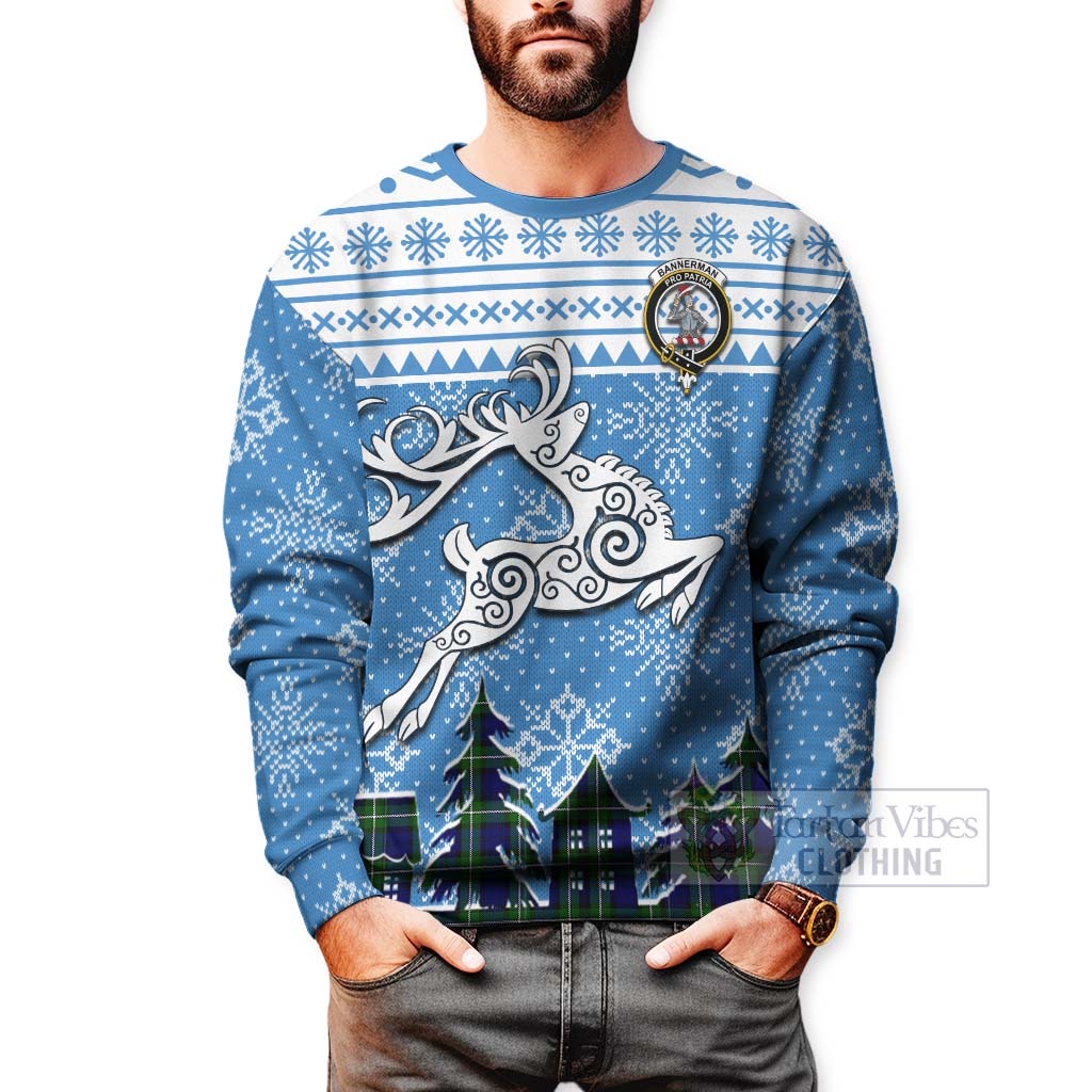 Tartan Vibes Clothing Bannerman Clan Christmas Sweatshirt Celtic Reindeer Style