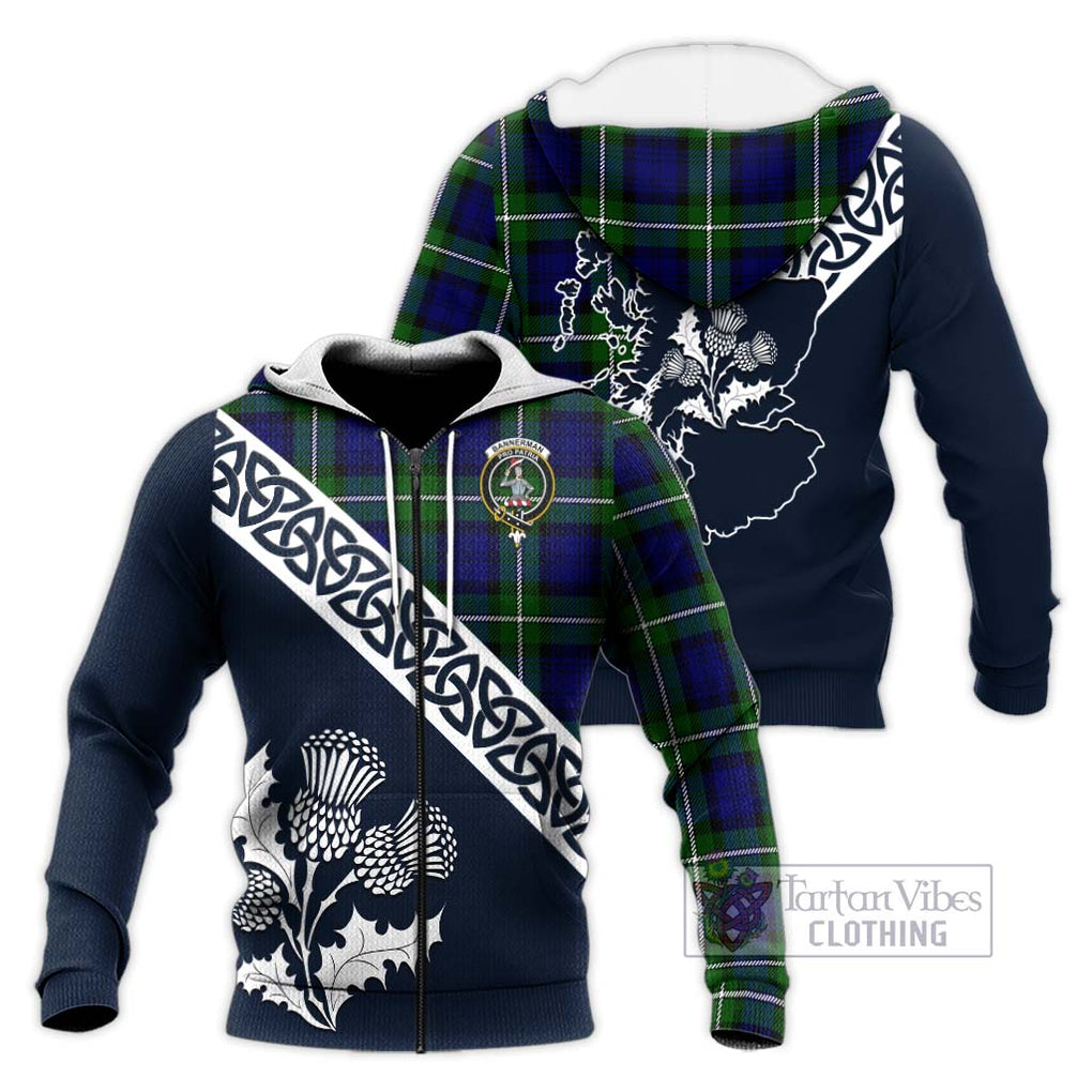 Tartan Vibes Clothing Bannerman Tartan Knitted Hoodie Featuring Thistle and Scotland Map