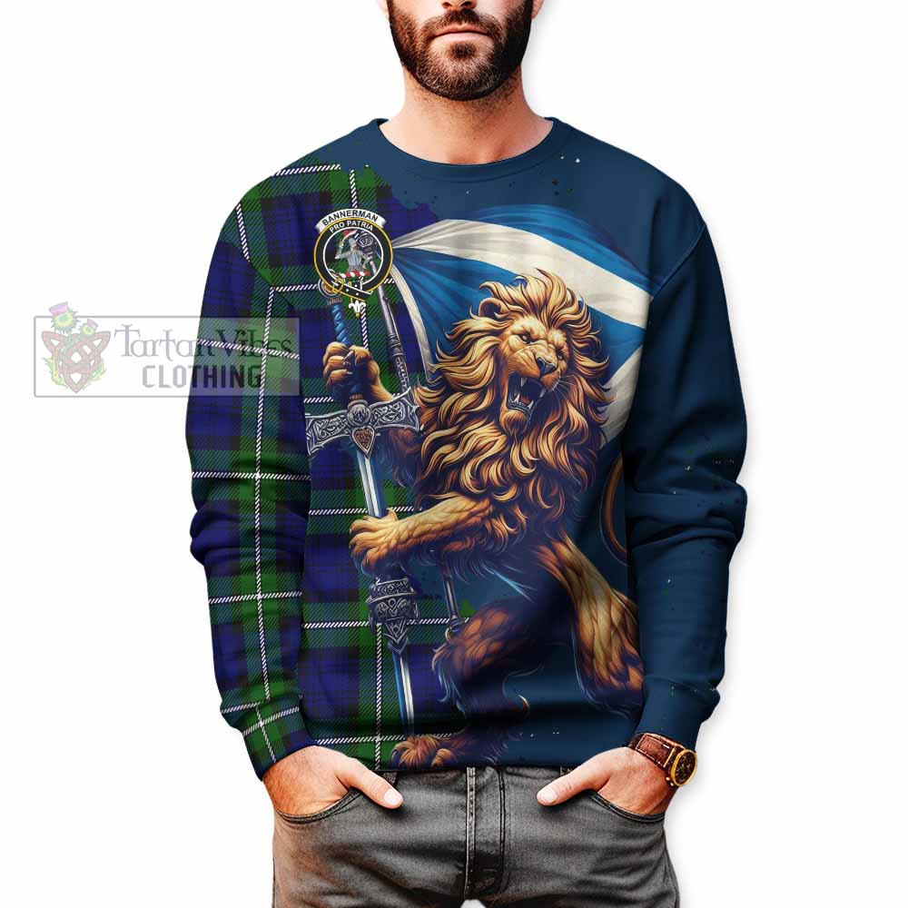 Tartan Vibes Clothing Bannerman Tartan Family Crest Sweatshirt with Scottish Majestic Lion