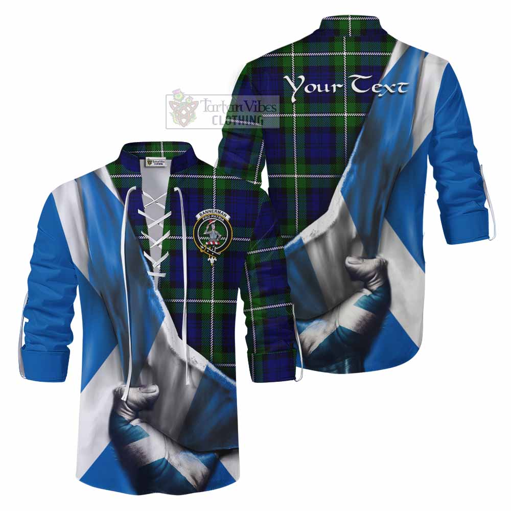 Tartan Vibes Clothing Bannerman Tartan Ghillie Kilt Shirt with Family Crest Scotland Patriotic Style