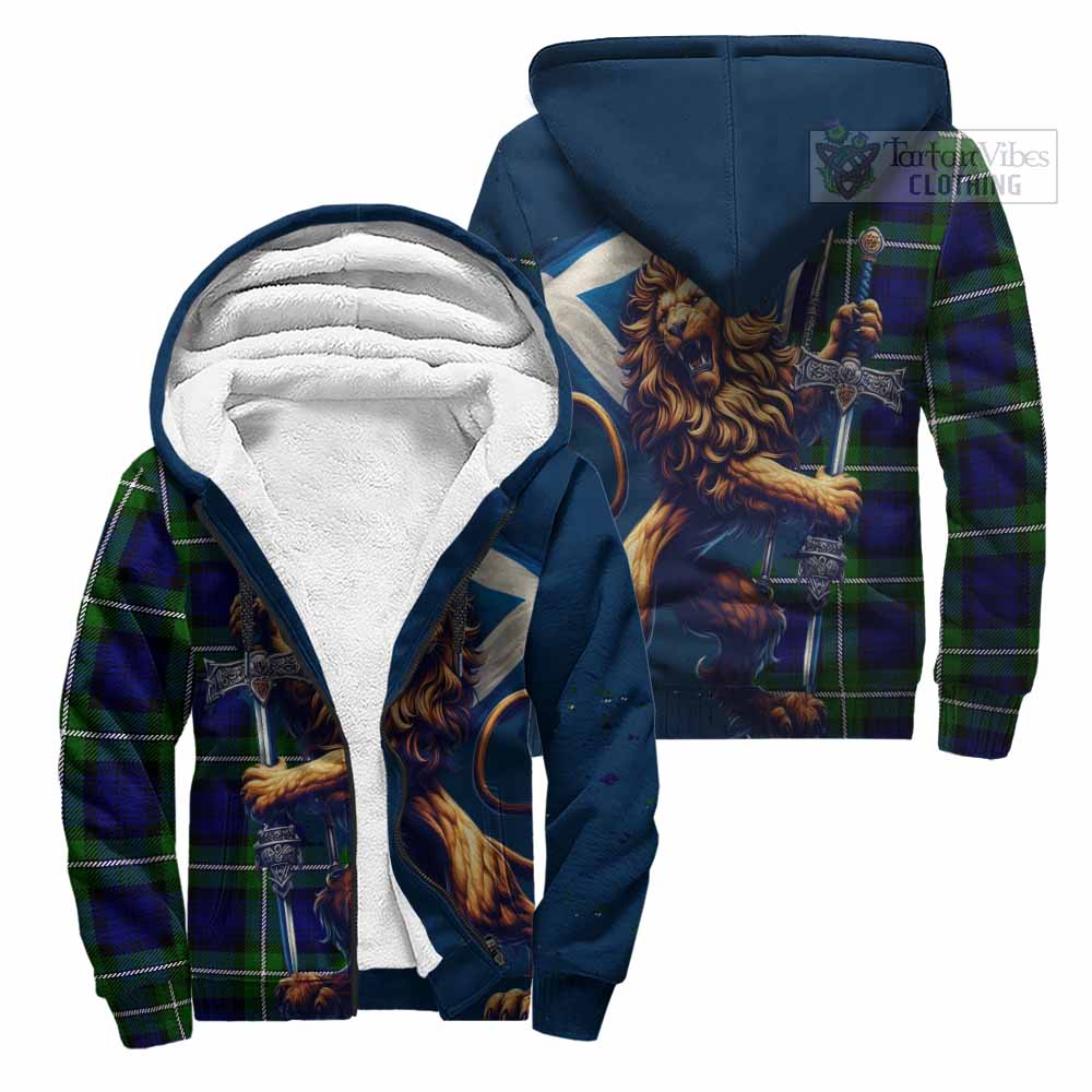 Tartan Vibes Clothing Bannerman Tartan Family Crest Sherpa Hoodie with Scottish Majestic Lion