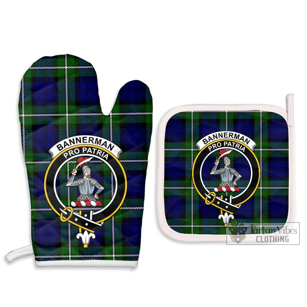 Bannerman Tartan Combo Oven Mitt & Pot-Holder with Family Crest Combo 1 Oven Mitt & 2 Pot-Holder White - Tartan Vibes Clothing