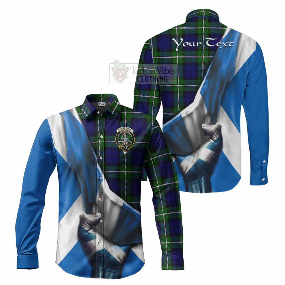 Tartan Vibes Clothing Bannerman Tartan Long Sleeve Button Shirt with Family Crest Scotland Patriotic Style