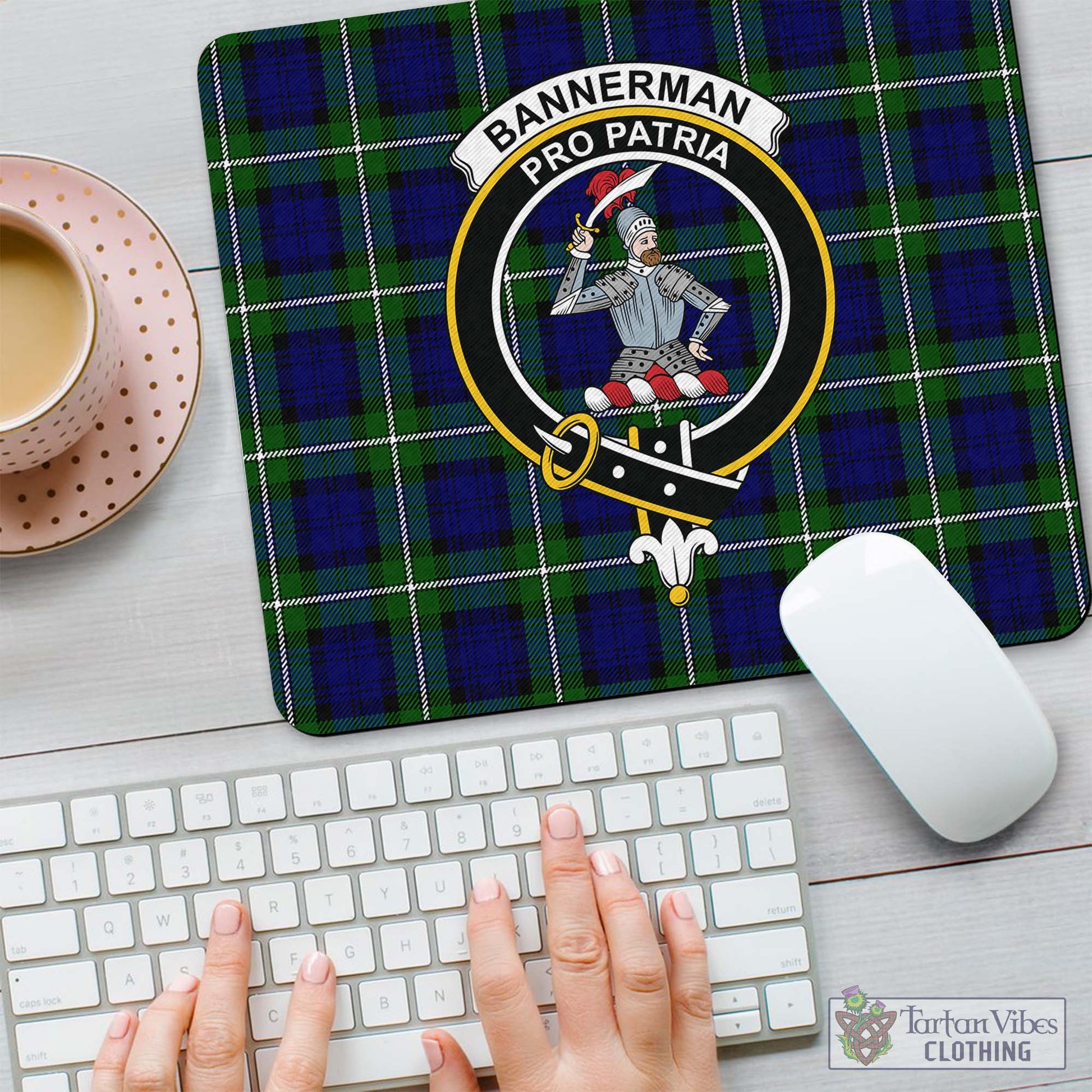 Tartan Vibes Clothing Bannerman Tartan Mouse Pad with Family Crest