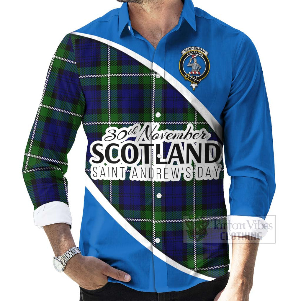 Tartan Vibes Clothing Bannerman Family Crest Tartan Long Sleeve Button Shirt Celebrate Saint Andrew's Day in Style