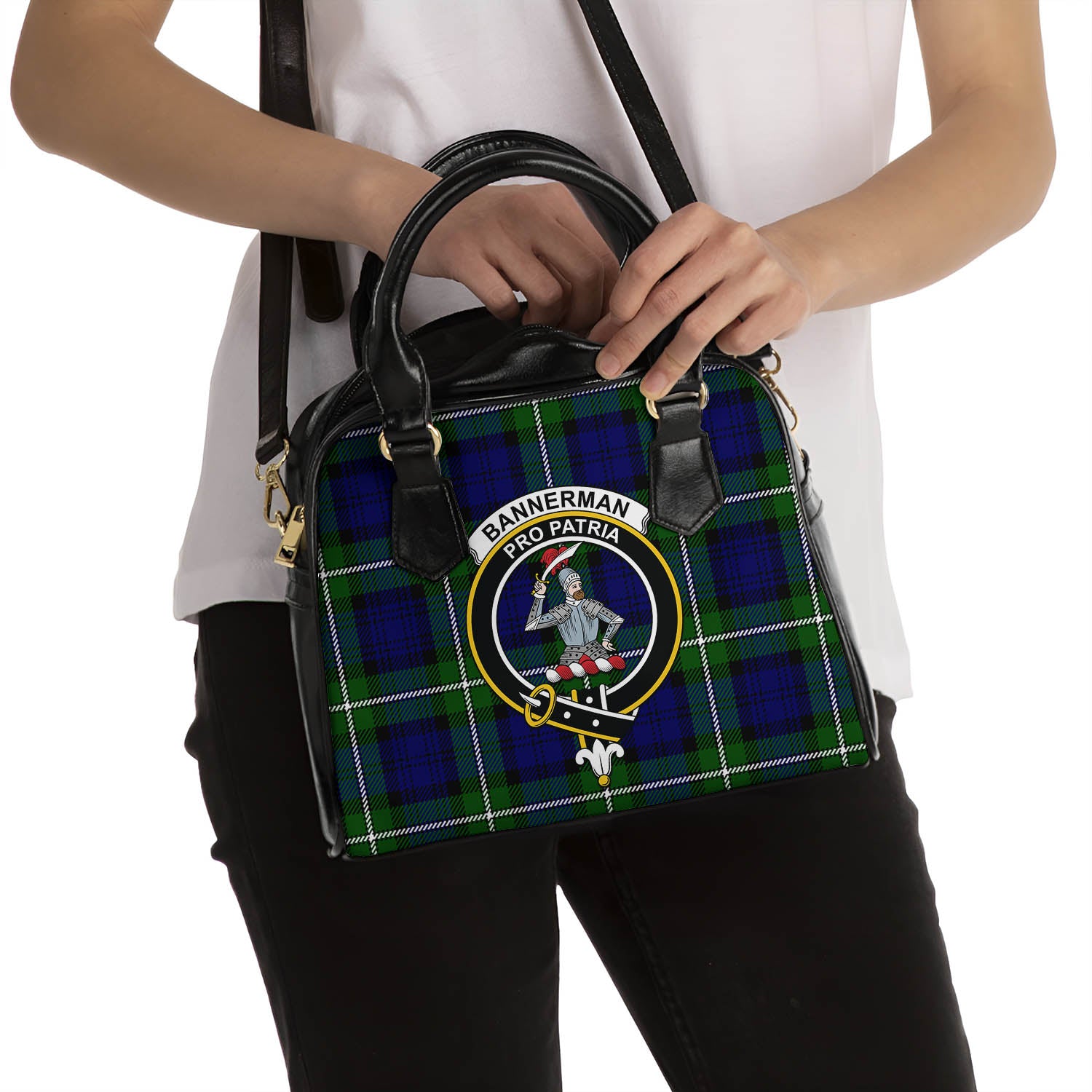 Bannerman Tartan Shoulder Handbags with Family Crest - Tartanvibesclothing