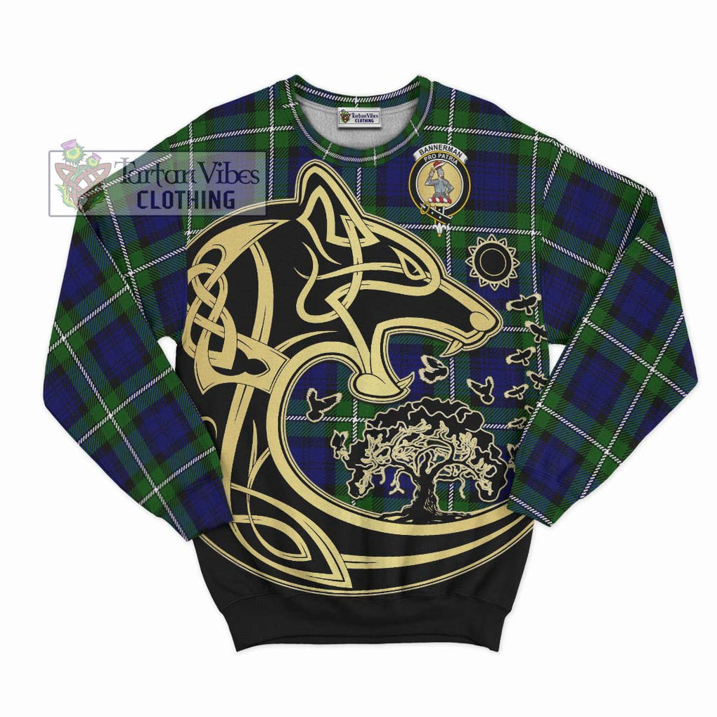 Bannerman Tartan Sweatshirt with Family Crest Celtic Wolf Style - Tartan Vibes Clothing