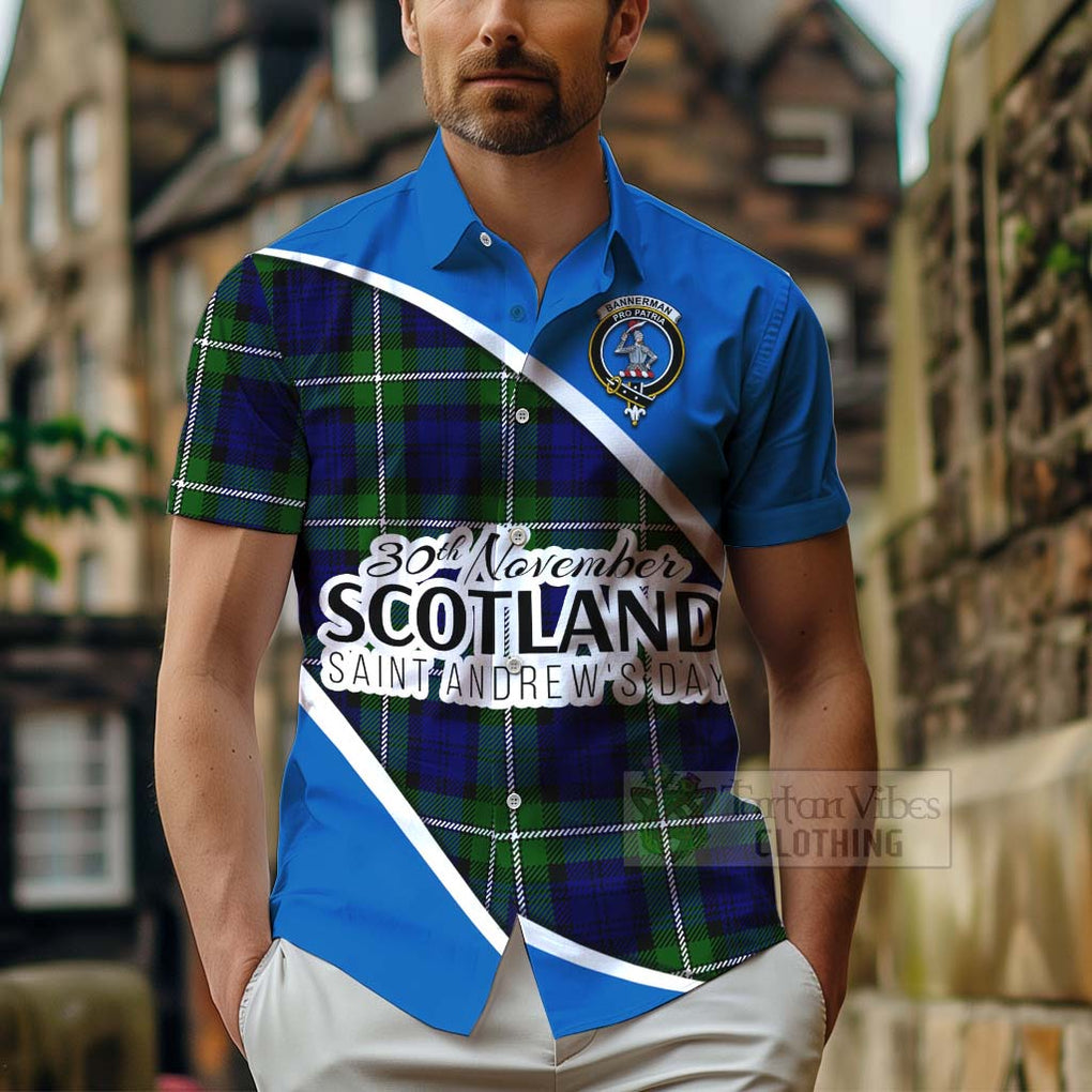 Tartan Vibes Clothing Bannerman Family Crest Tartan Short Sleeve Button Shirt Celebrate Saint Andrew's Day in Style