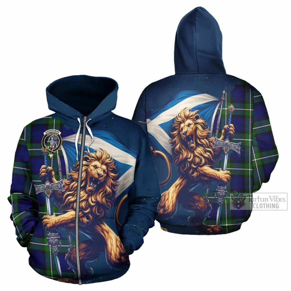 Bannerman Tartan Family Crest Hoodie with Scottish Majestic Lion