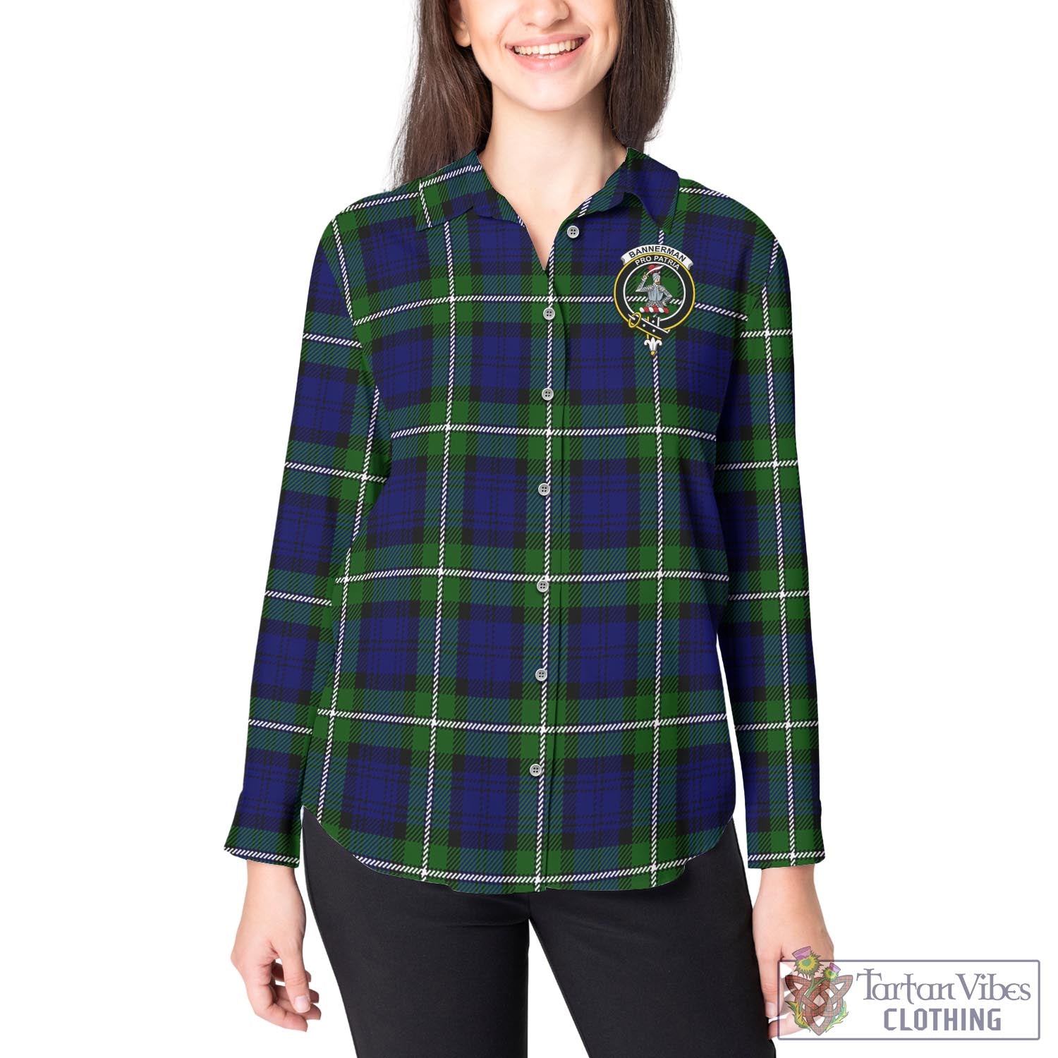 Tartan Vibes Clothing Bannerman Tartan Womens Casual Shirt with Family Crest