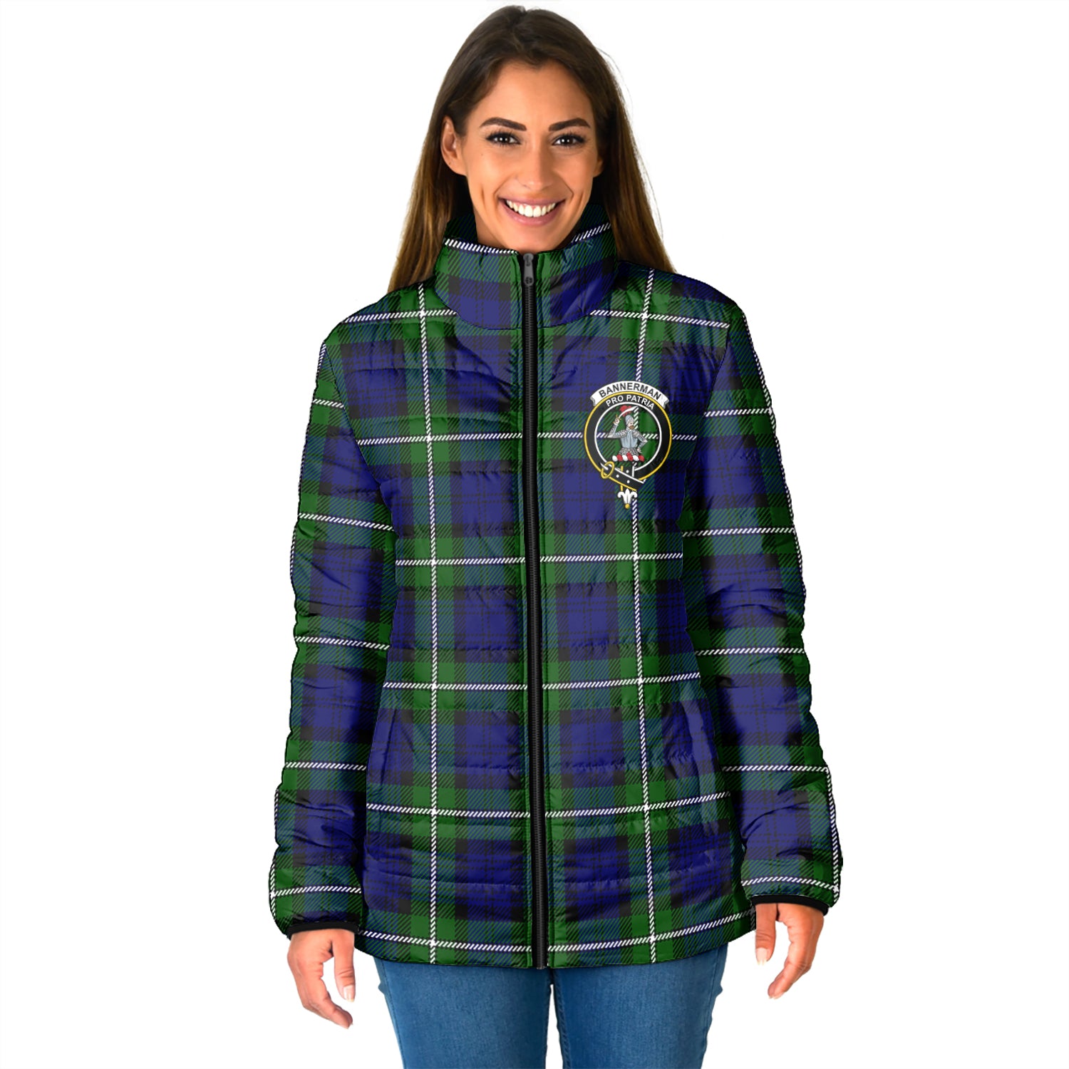 Bannerman Tartan Padded Jacket with Family Crest - Tartan Vibes Clothing