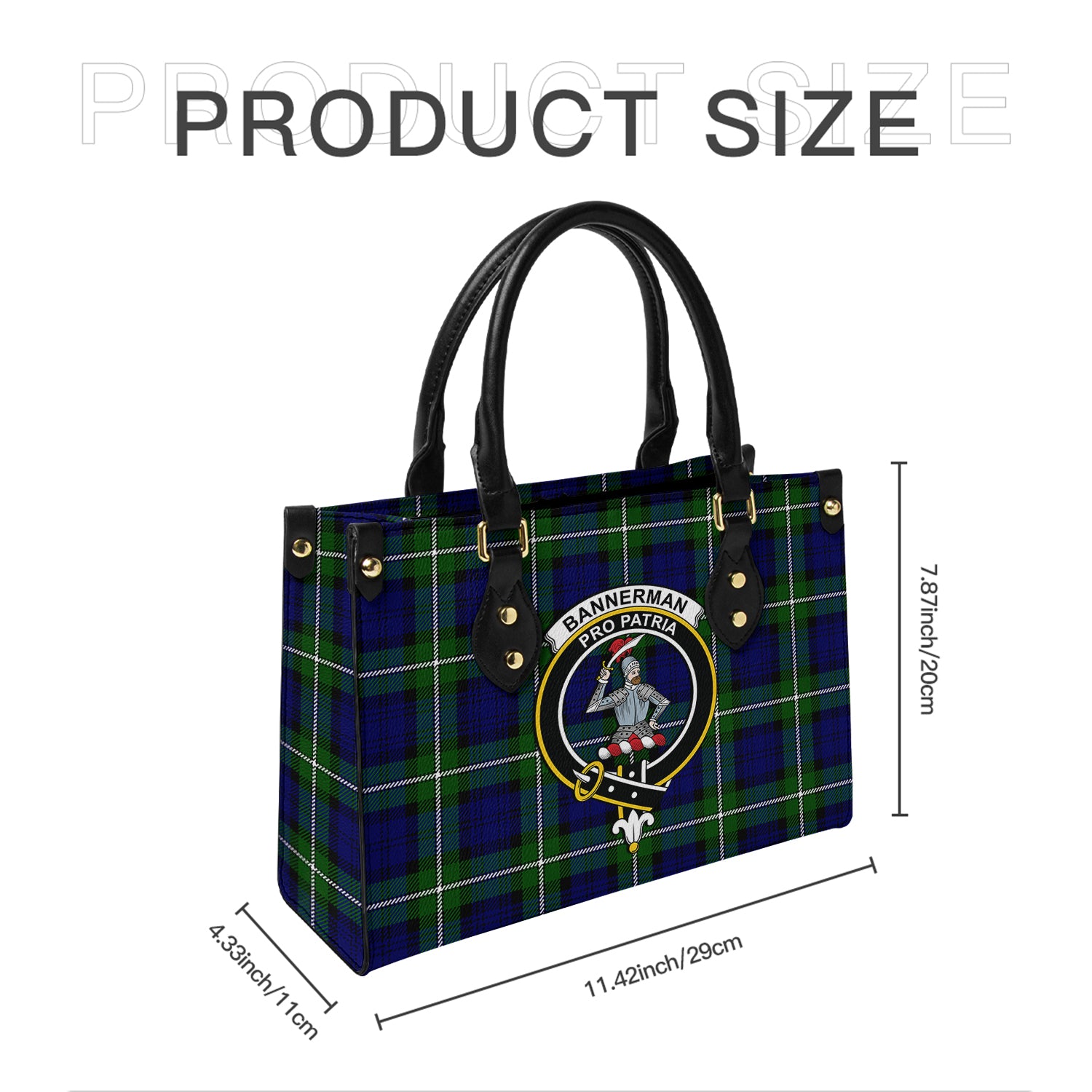 Bannerman Tartan Leather Bag with Family Crest - Tartanvibesclothing