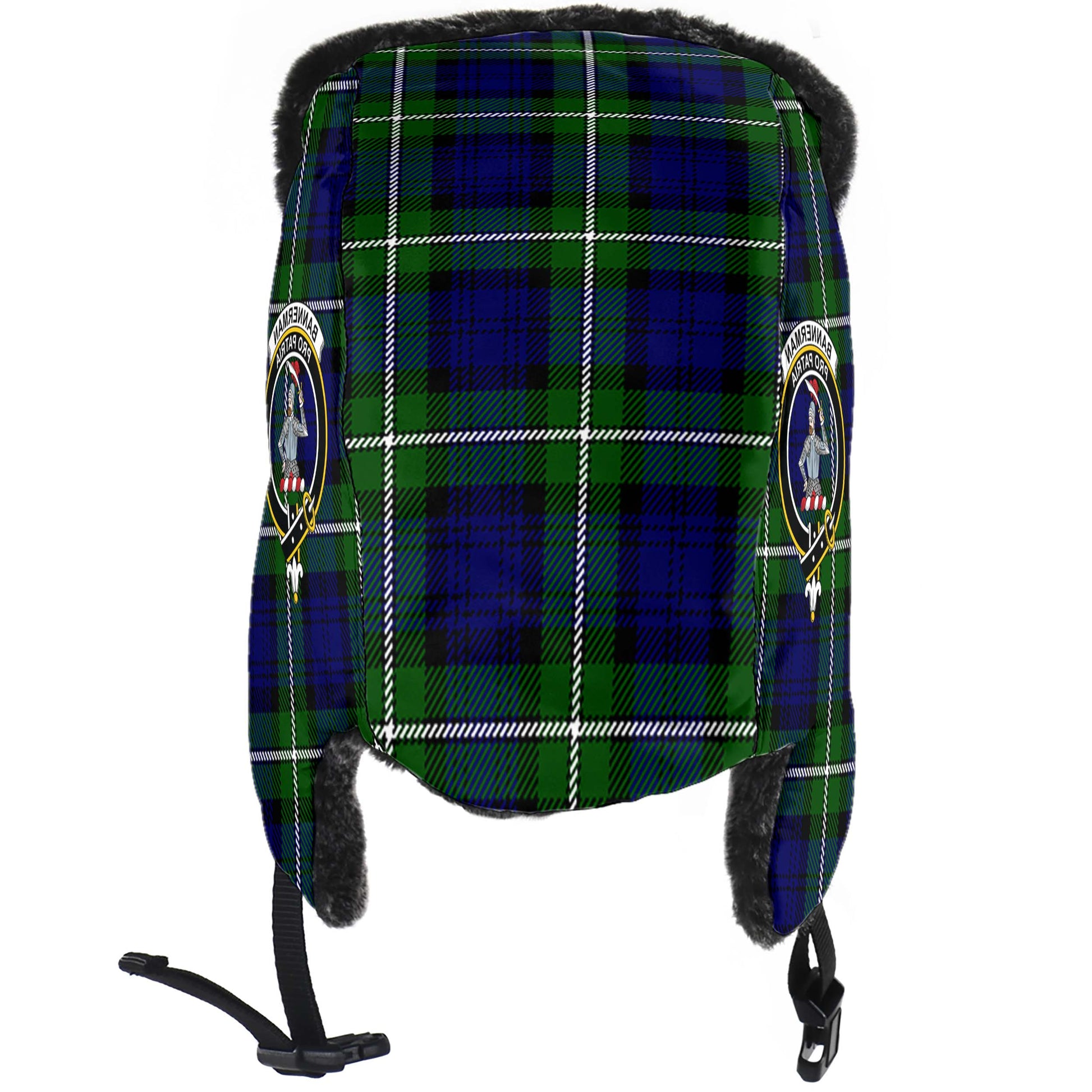 Bannerman Tartan Winter Trapper Hat with Family Crest - Tartanvibesclothing