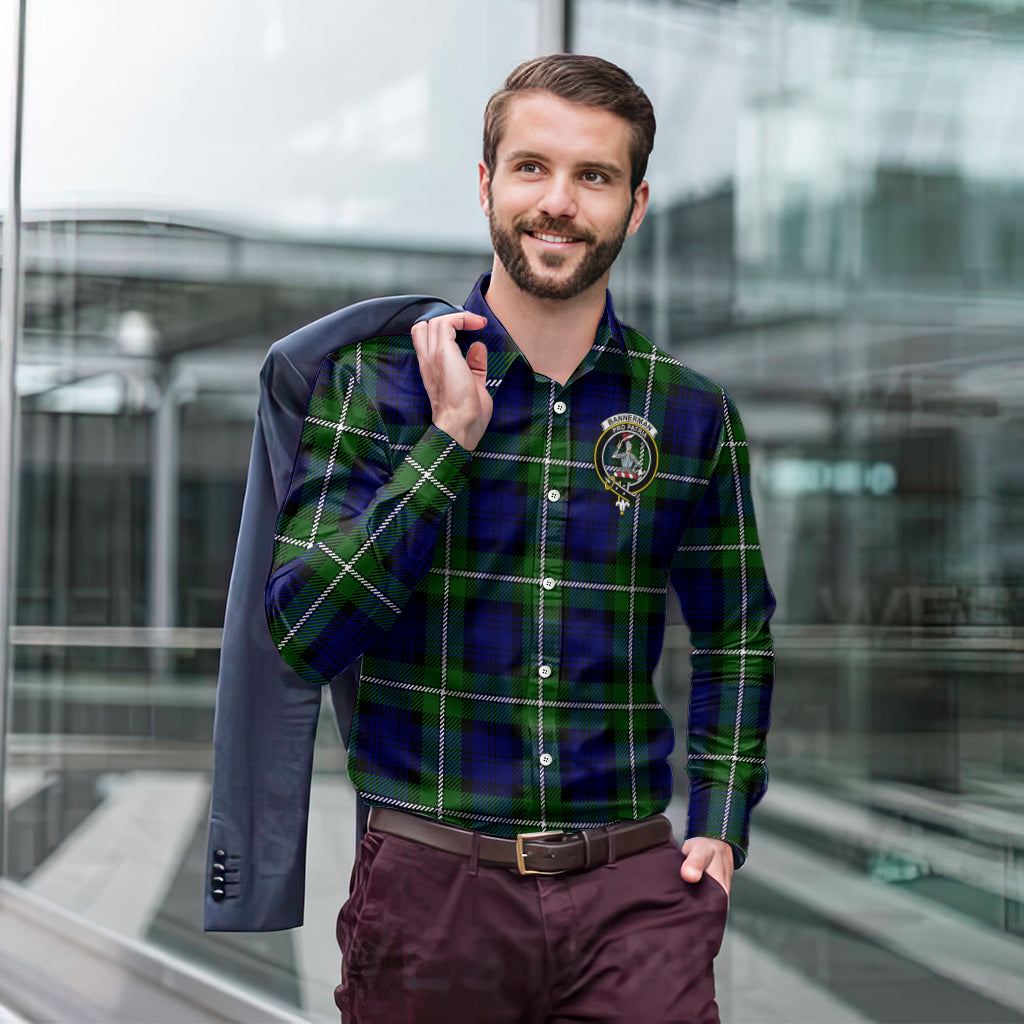 Bannerman Tartan Long Sleeve Button Up Shirt with Family Crest - Tartanvibesclothing