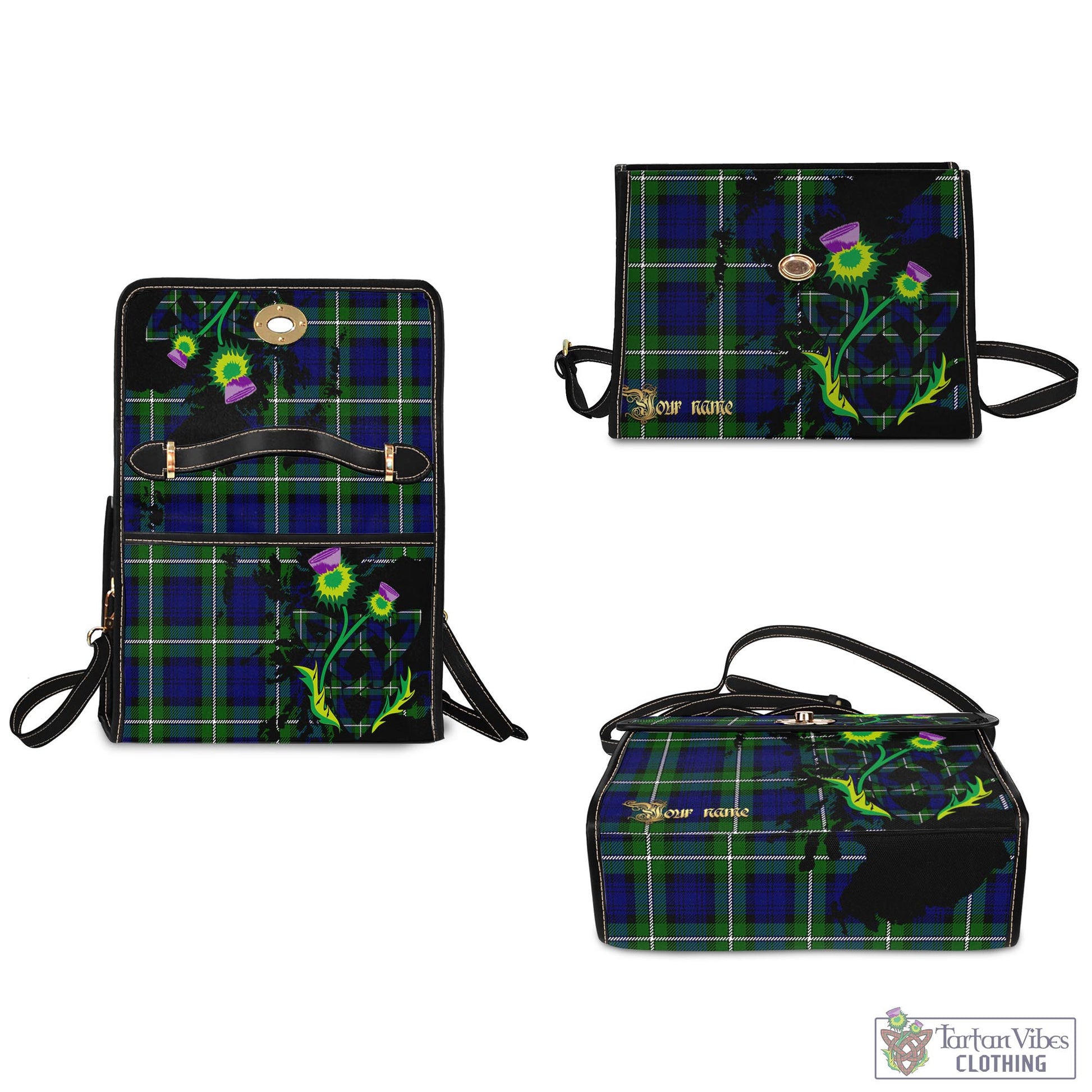 Tartan Vibes Clothing Bannerman Tartan Waterproof Canvas Bag with Scotland Map and Thistle Celtic Accents