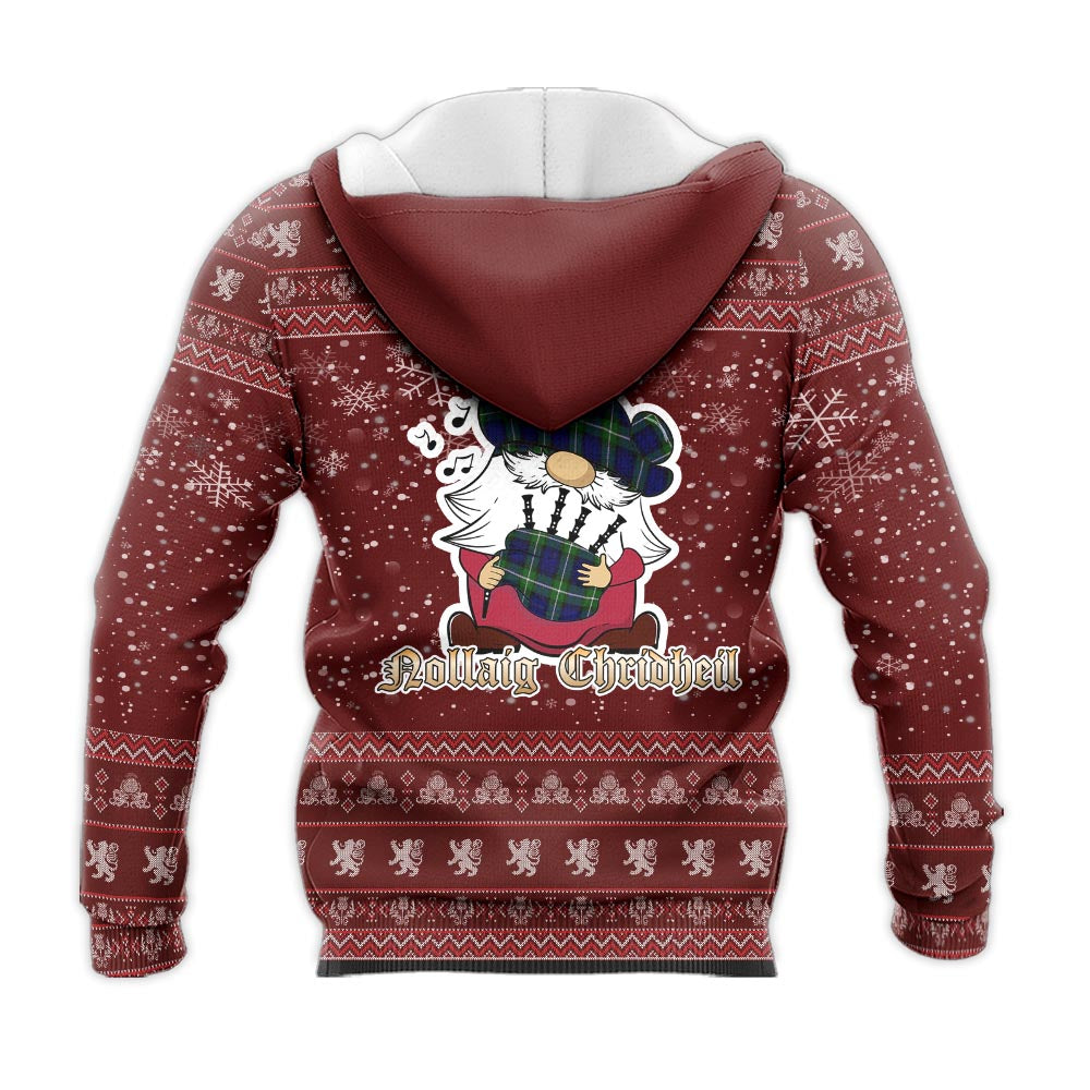 Bannerman Clan Christmas Knitted Hoodie with Funny Gnome Playing Bagpipes - Tartanvibesclothing