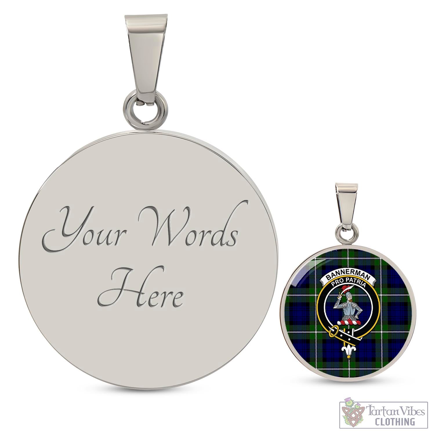 Tartan Vibes Clothing Bannerman Tartan Circle Necklace with Family Crest