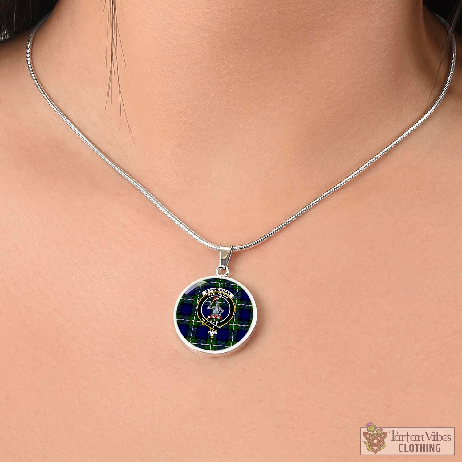 Tartan Vibes Clothing Bannerman Tartan Circle Necklace with Family Crest