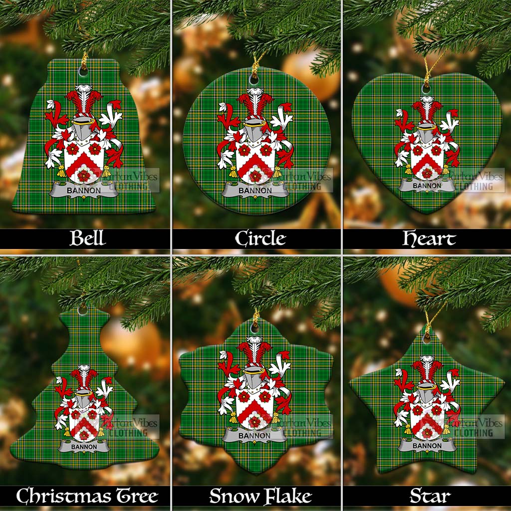 Tartan Vibes Clothing Bannon Irish Clan Tartan Christmas Ceramic Ornament with Coat of Arms