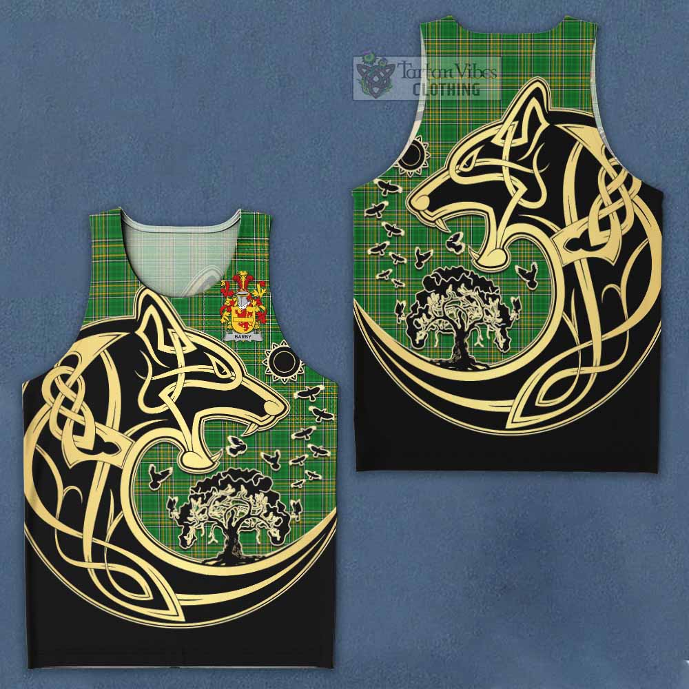 Tartan Vibes Clothing Barby Irish Tartan Men's Tank Top with Coat of Arms Celtic Wolf Style