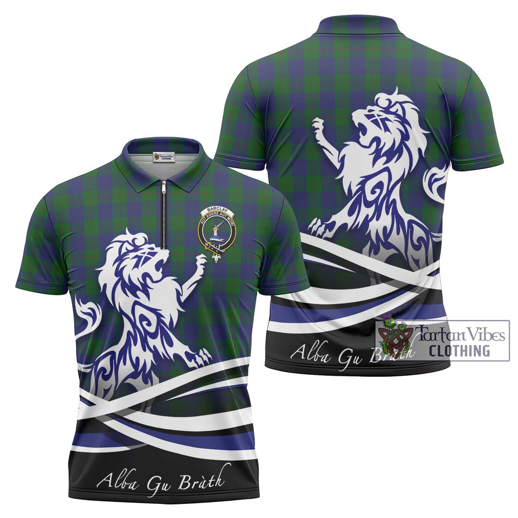 Barclay Tartan Zipper Polo Shirt with Alba Gu Brath Regal Lion Emblem Unisex - Tartanvibesclothing Shop