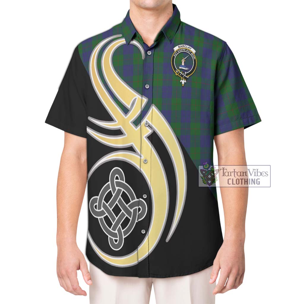 Barclay Tartan Short Sleeve Button Shirt with Family Crest and Celtic Symbol Style Kid - Tartan Vibes Clothing