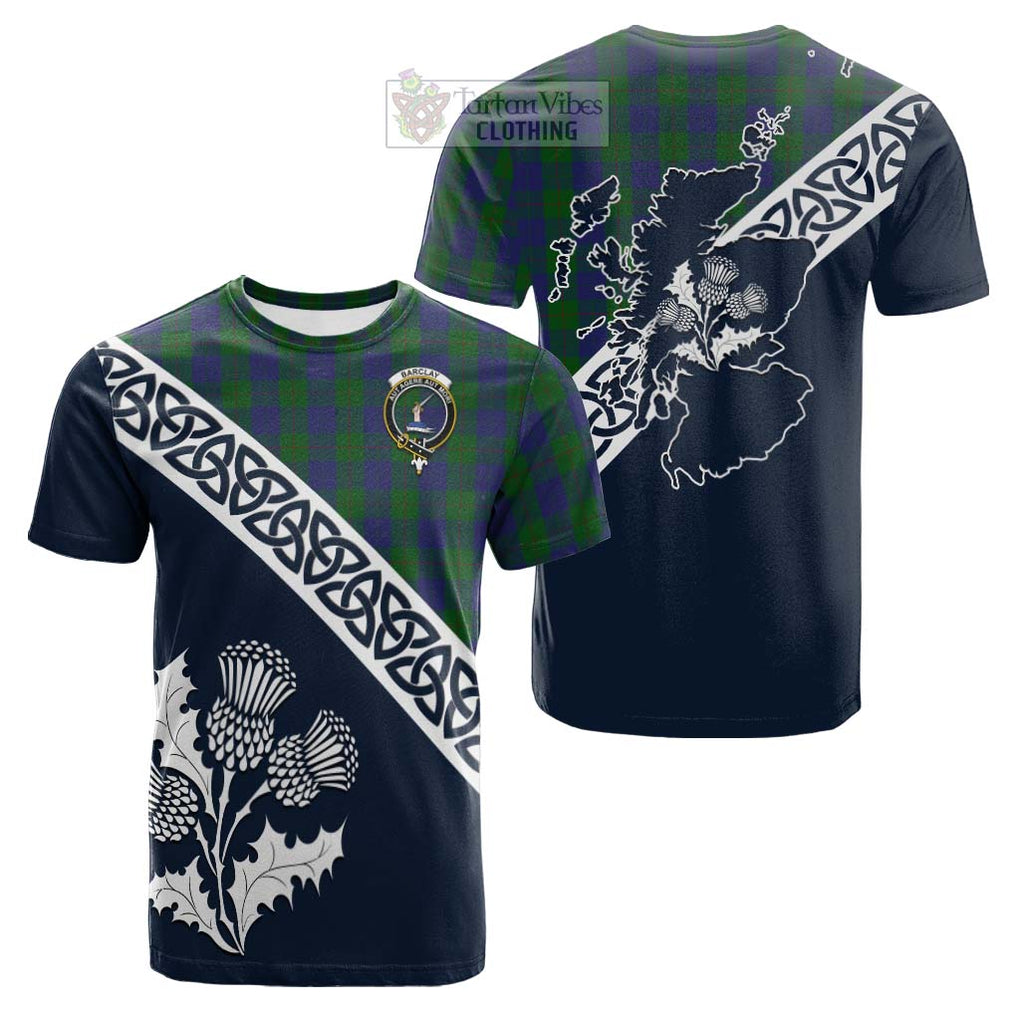 Tartan Vibes Clothing Barclay Tartan Cotton T-shirt Featuring Thistle and Scotland Map