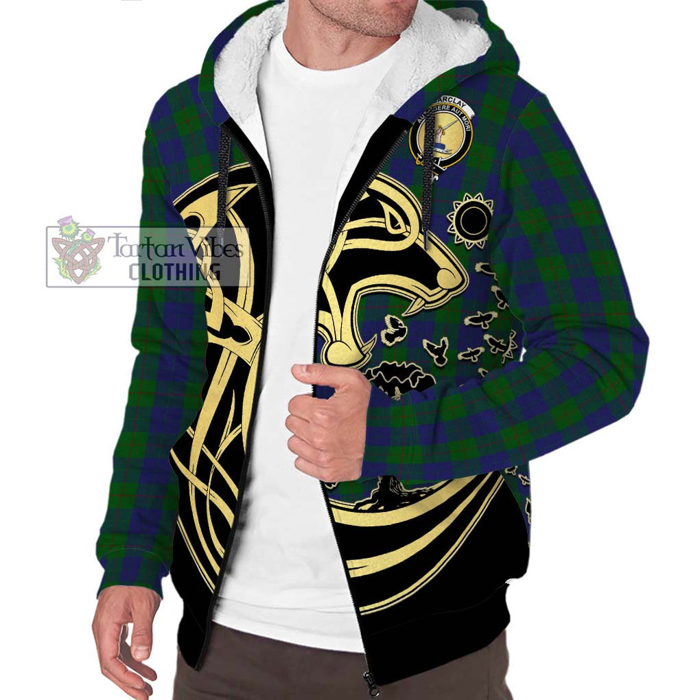 Barclay Tartan Sherpa Hoodie with Family Crest Celtic Wolf Style Unisex S - Tartan Vibes Clothing