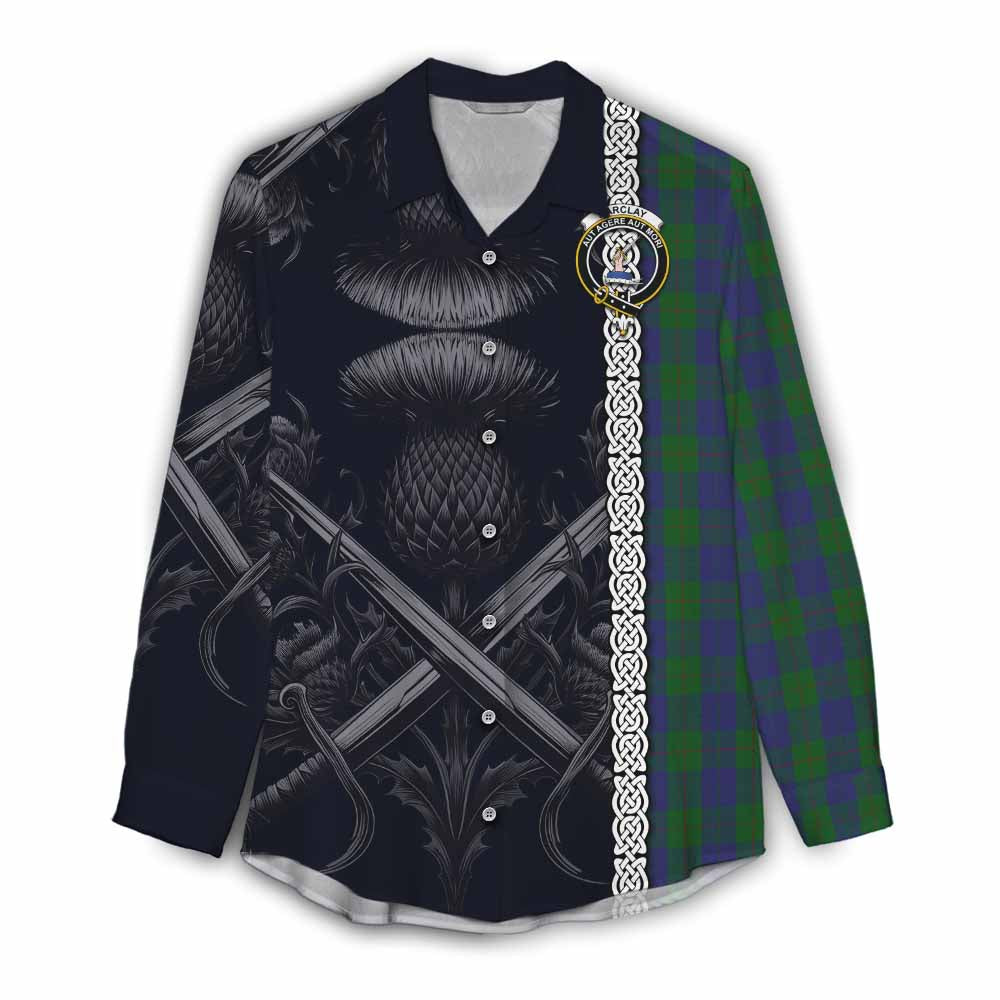 Tartan Vibes Clothing Barclay Tartan Women's Casual Shirt with Family Crest Cross Sword Thistle Celtic Vibes