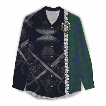 Barclay Tartan Women's Casual Shirt with Family Crest Cross Sword Thistle Celtic Vibes