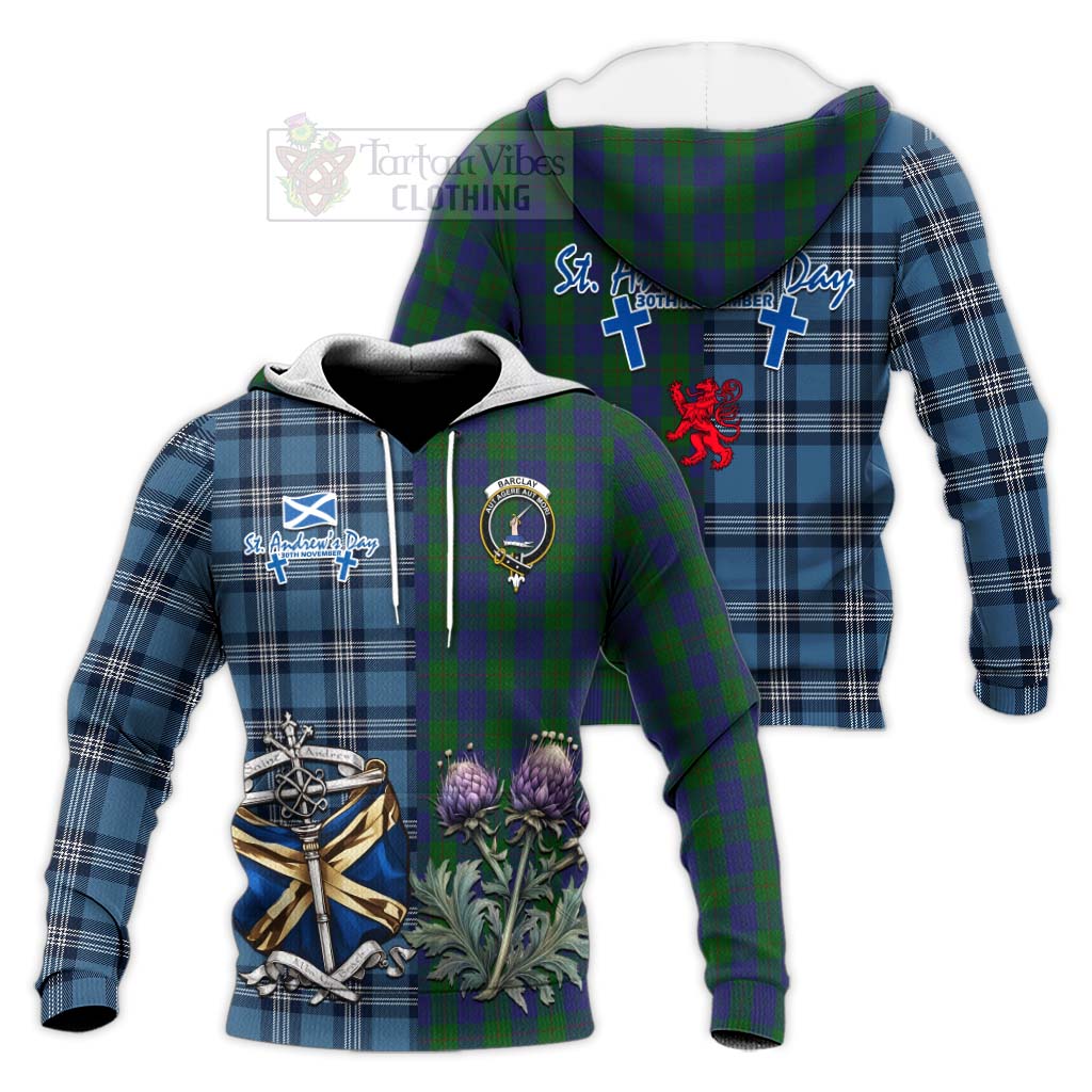 Tartan Vibes Clothing Barclay Tartan Knitted Hoodie Happy St. Andrew's Day Half Tartan Style