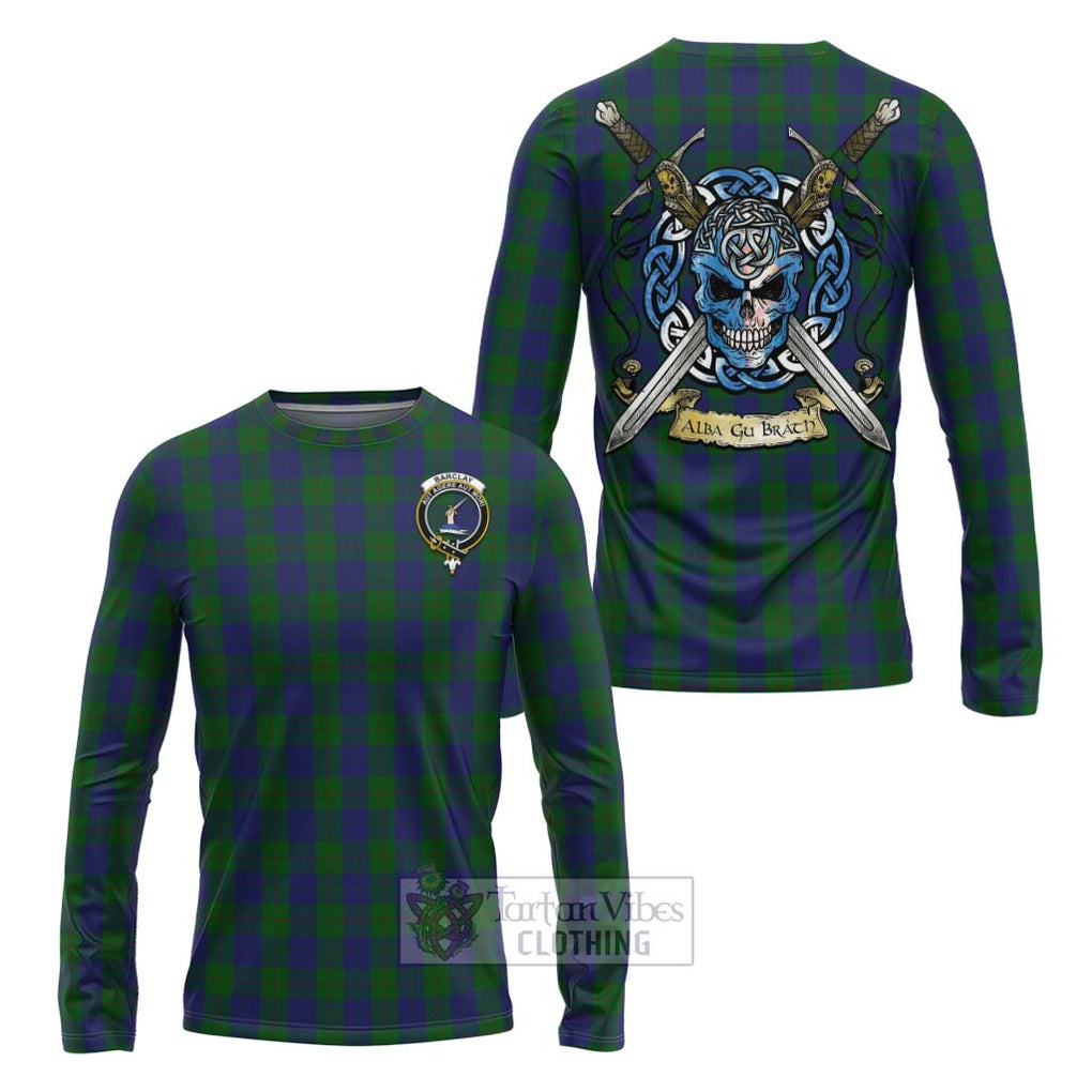 Tartan Vibes Clothing Barclay Tartan Long Sleeve T-Shirt with Family Crest Celtic Skull Style