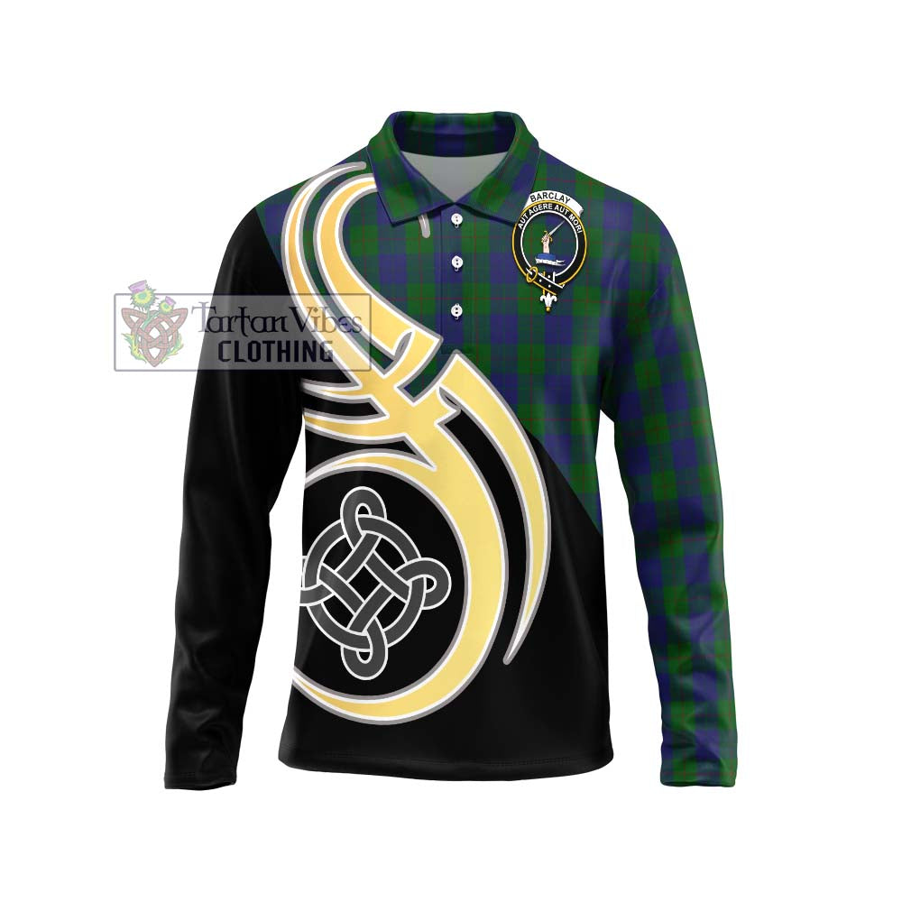 Barclay Tartan Long Sleeve Polo Shirt with Family Crest and Celtic Symbol Style Unisex - Tartan Vibes Clothing