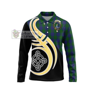 Barclay Tartan Long Sleeve Polo Shirt with Family Crest and Celtic Symbol Style