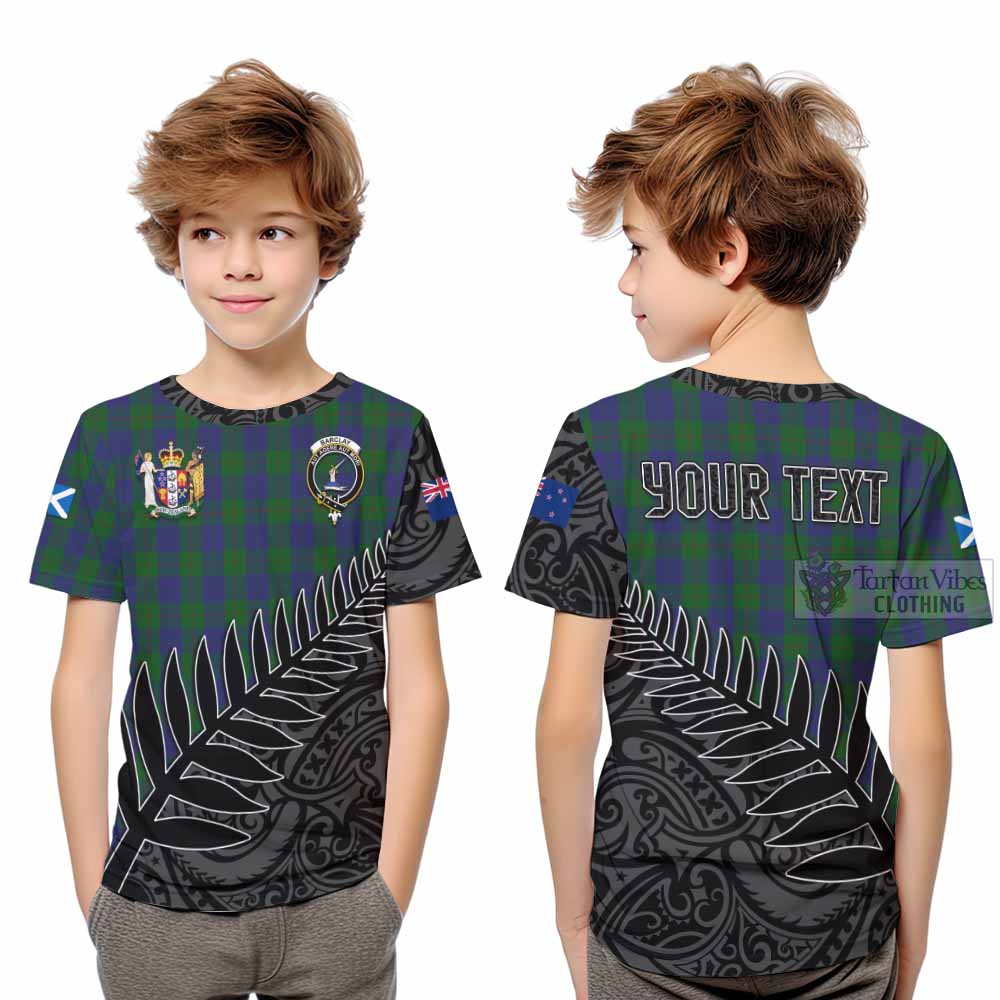 Tartan Vibes Clothing Barclay Crest Tartan Kid T-Shirt with New Zealand Silver Fern Half Style