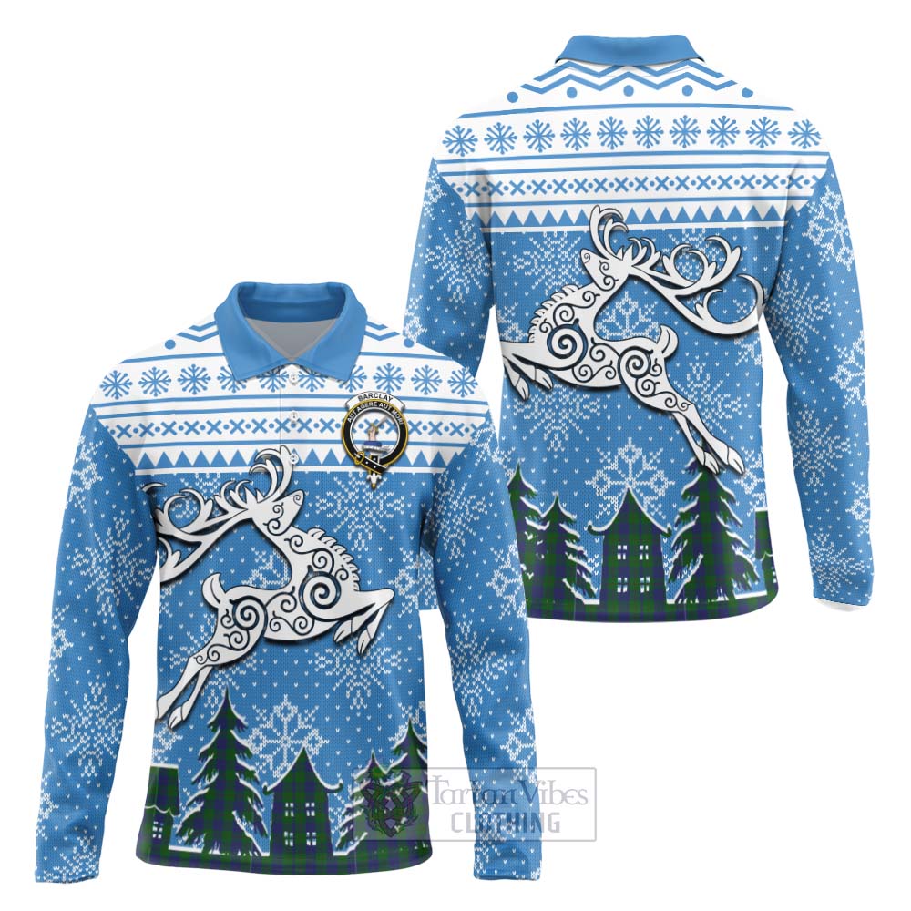 Tartan Vibes Clothing Barclay Clan Christmas Long Sleeve Polo Shirt Celtic Reindeer Style