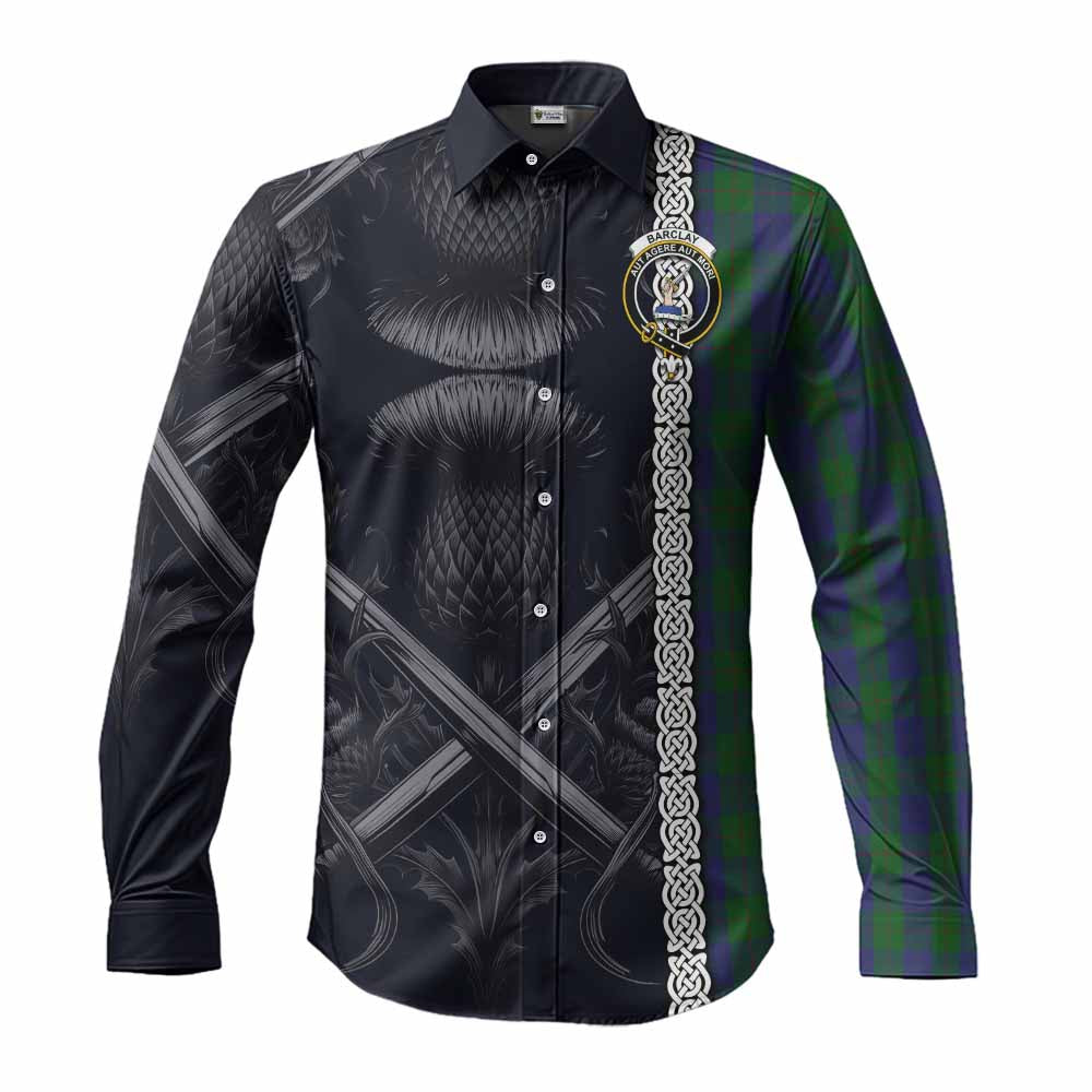 Tartan Vibes Clothing Barclay Tartan Long Sleeve Button Shirt with Family Crest Cross Sword Thistle Celtic Vibes