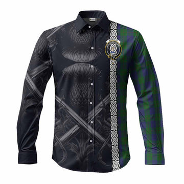 Barclay Tartan Long Sleeve Button Shirt with Family Crest Cross Sword Thistle Celtic Vibes