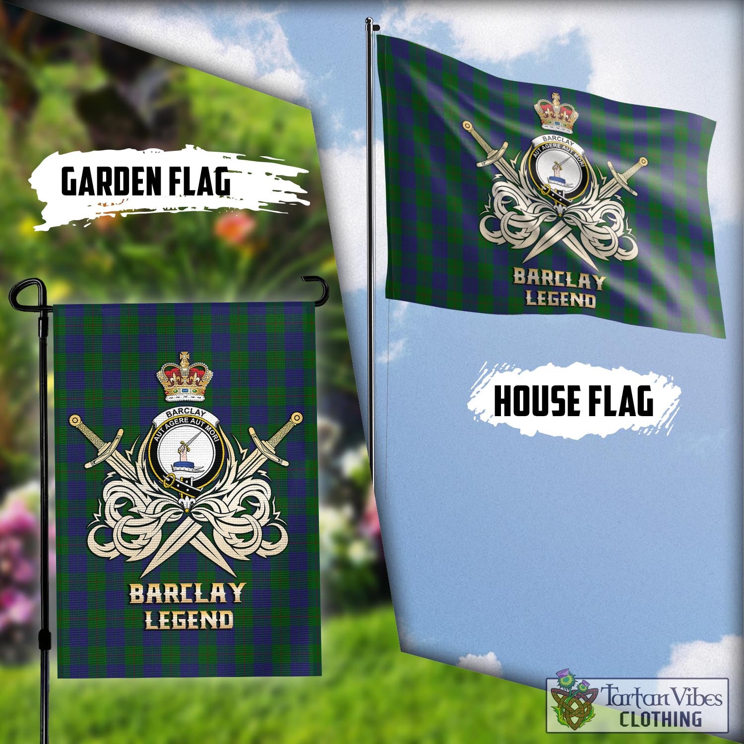 Tartan Vibes Clothing Barclay Tartan Flag with Clan Crest and the Golden Sword of Courageous Legacy