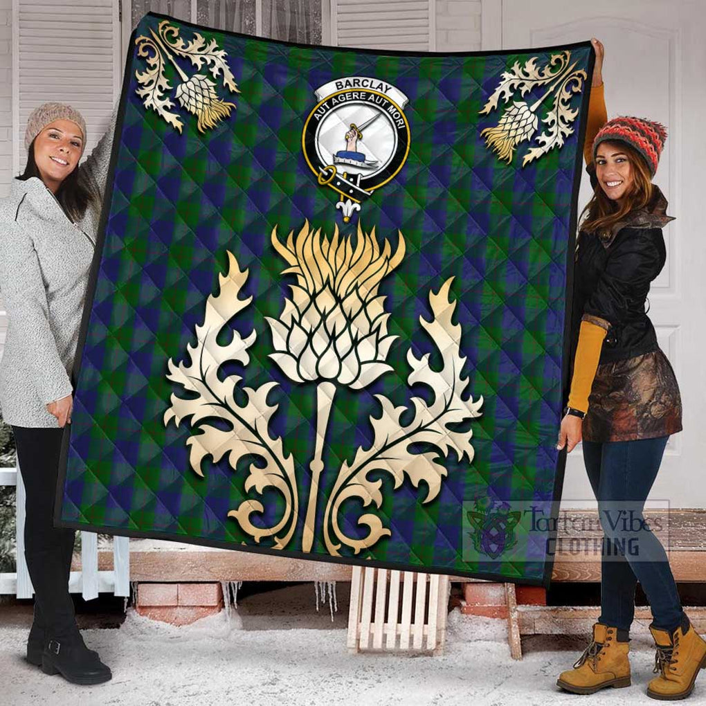 Tartan Vibes Clothing Barclay Tartan Quilt with Family Crest and Golden Thistle Style