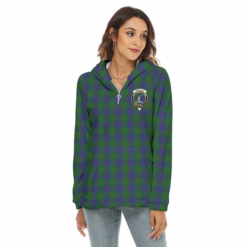 Tartan Vibes Clothing Barclay Tartan Crest Women's Borg  Half Zip Fleece Hoodie