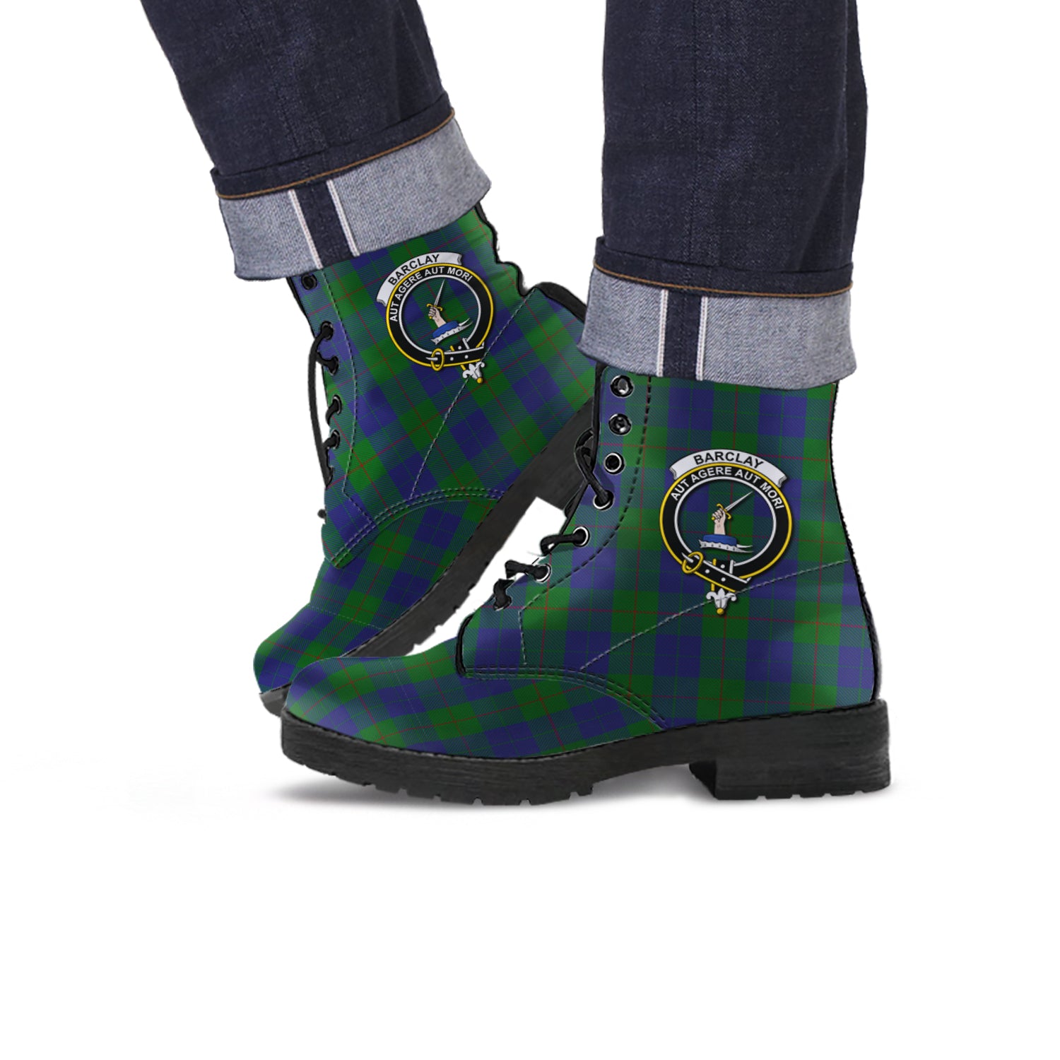 Barclay Tartan Leather Boots with Family Crest - Tartanvibesclothing