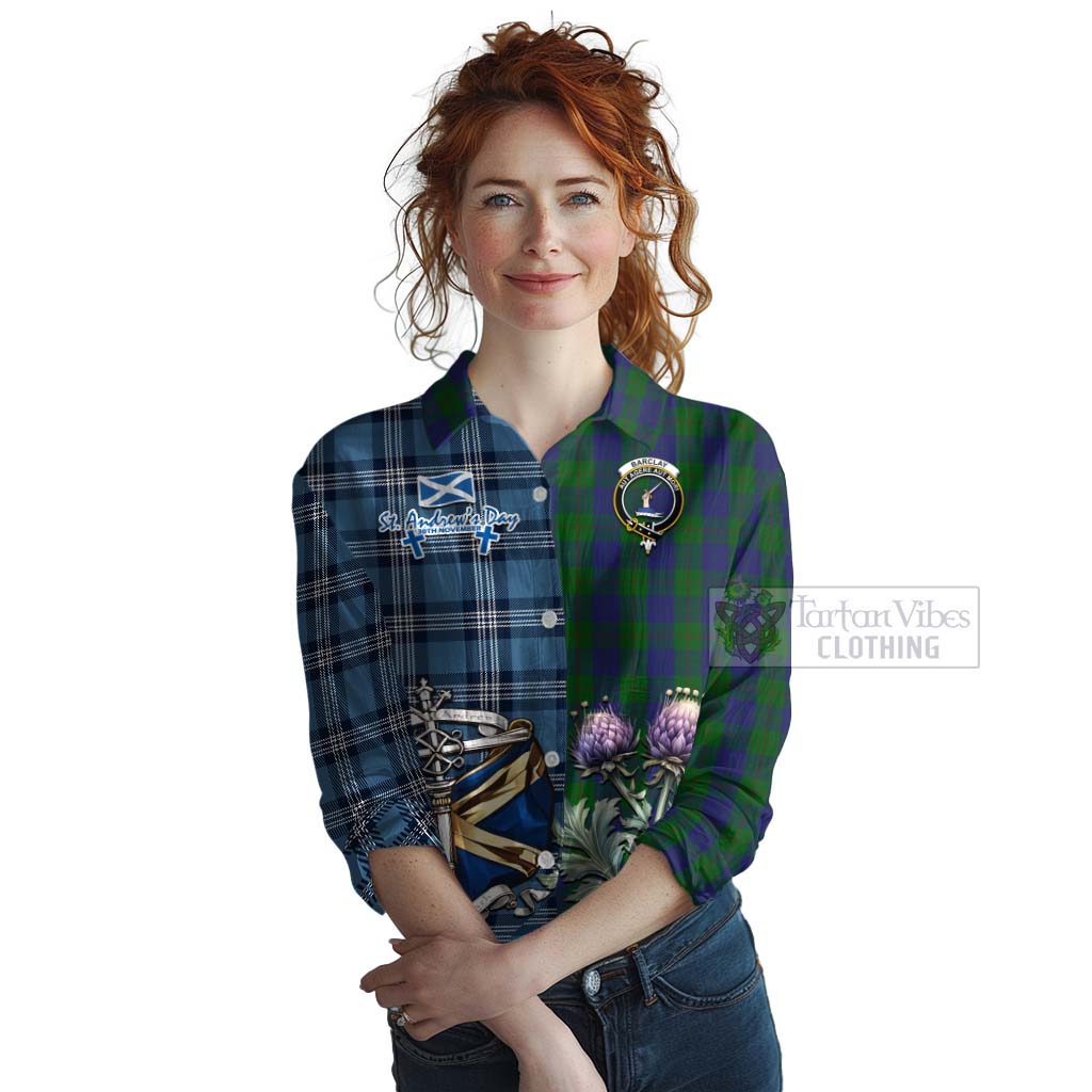 Tartan Vibes Clothing Barclay Tartan Women's Casual Shirt Happy St. Andrew's Day Half Tartan Style