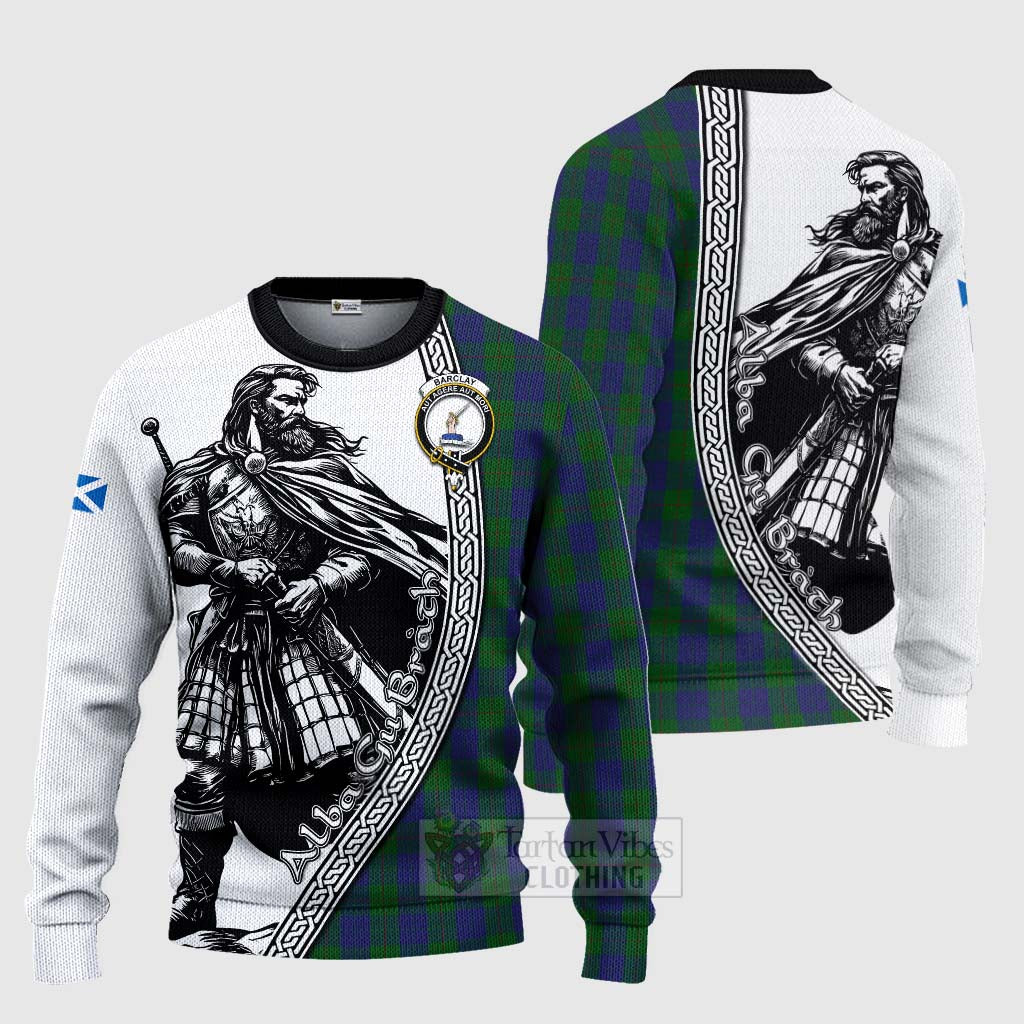 Tartan Vibes Clothing Barclay Tartan Clan Crest Knitted Sweater with Highlander Warrior Celtic Style